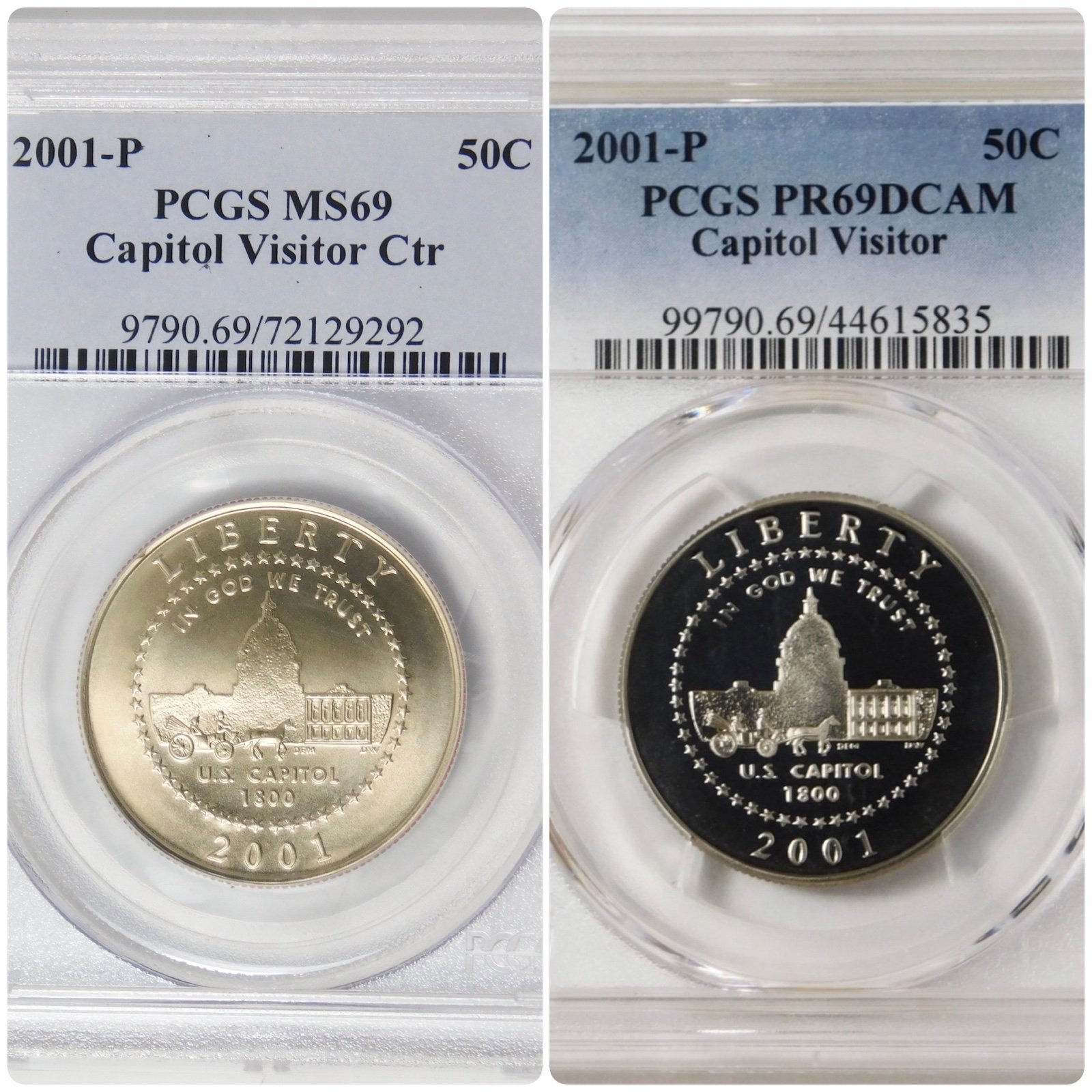 2001 P Commemorative Capitol Visitor Ctr. Half Dollar PCGS MS-69 & PR-69DCAM