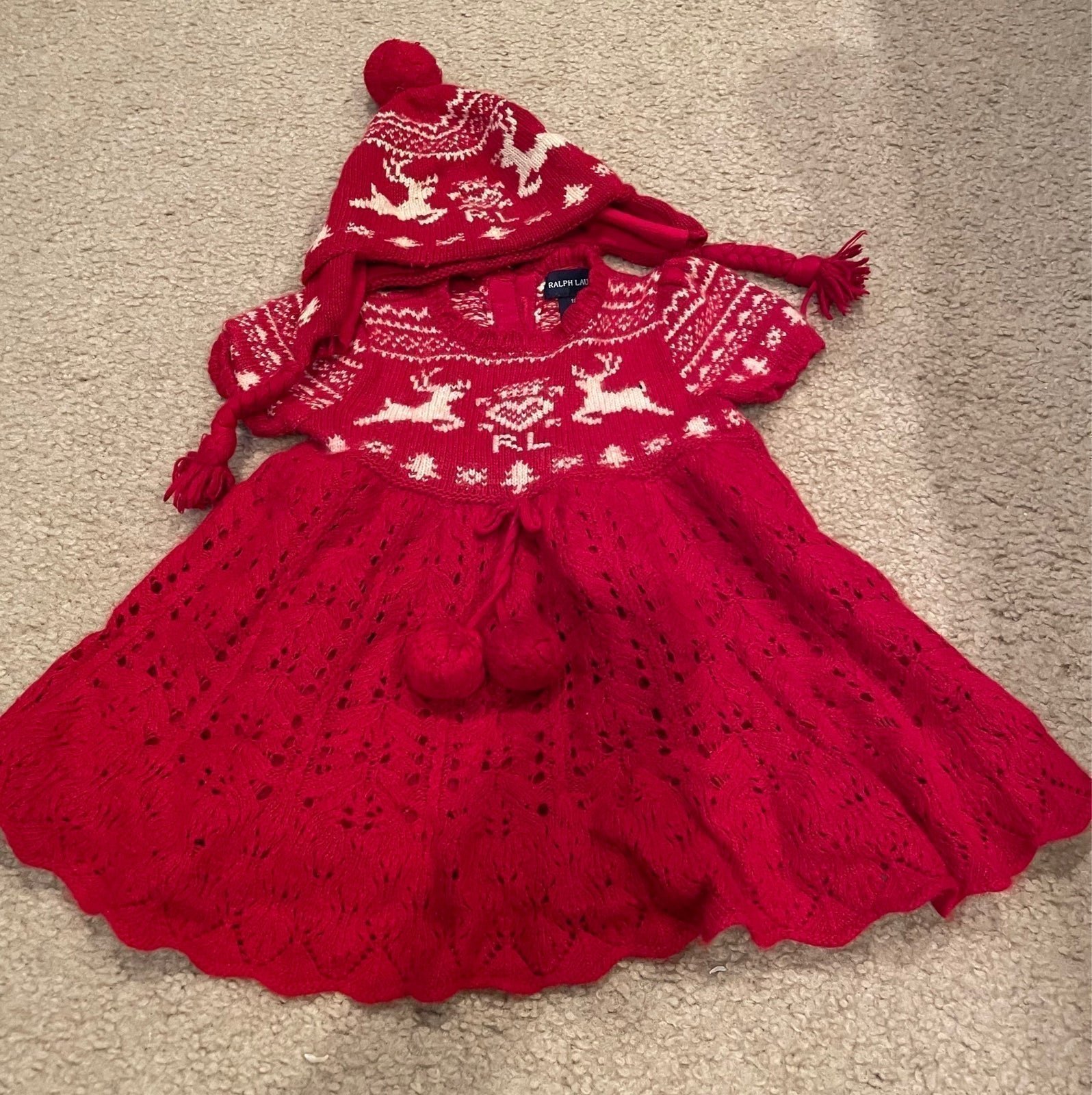 Vintage Polo Ralph Lauren Knit Dress with matching Hat Little Girl