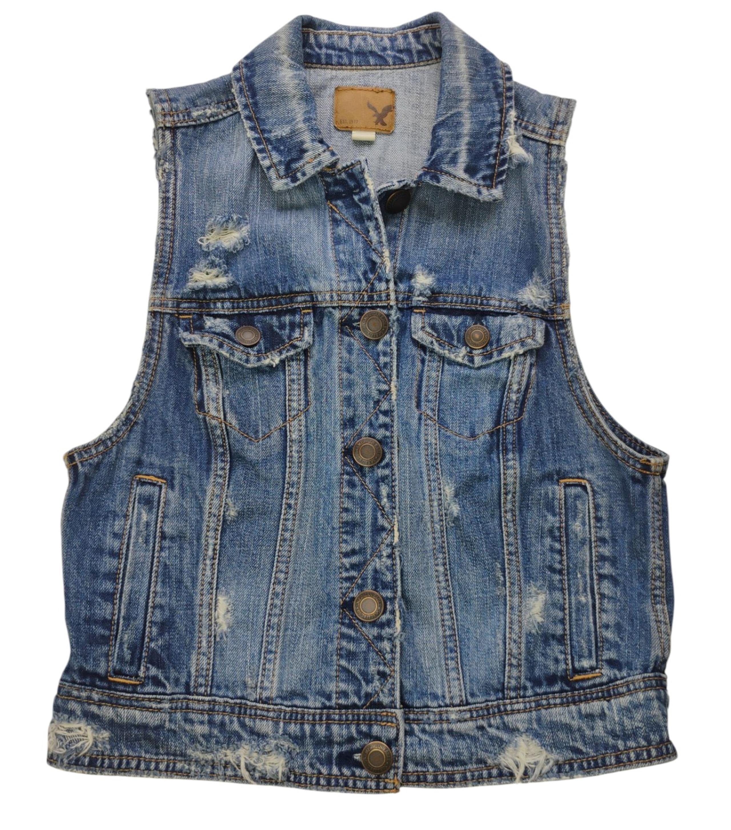 American Eagle Blue Denim Vest Sz S/P Women's Button Down Sleeveless Cotton Y1