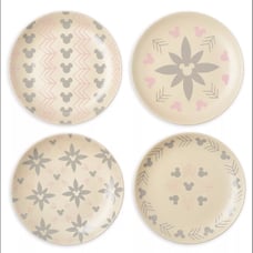 Disney Parks Homestead Mickey Icon Gray & Pink 7.25 Salad Plate Set of 4 NWT