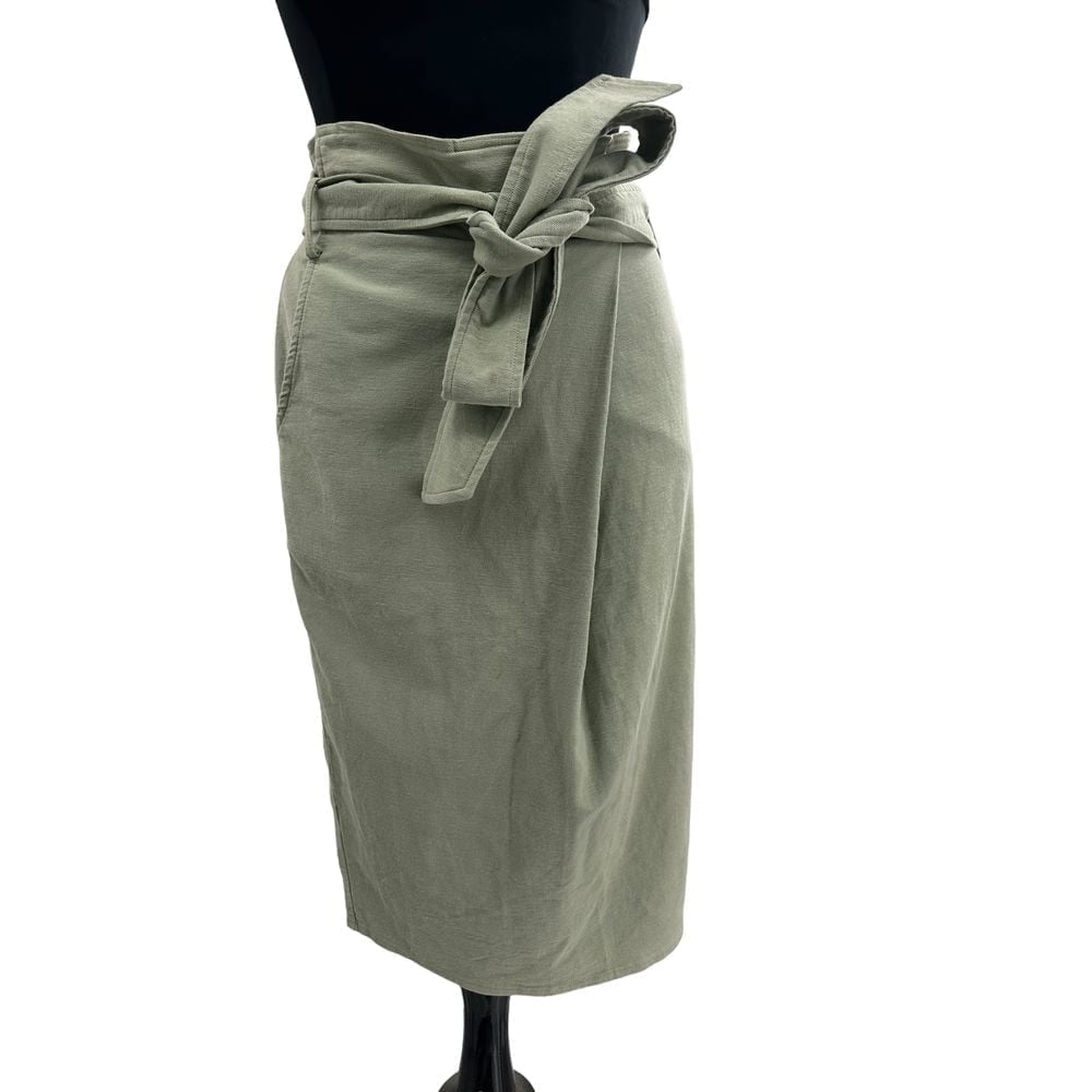 Anthropologie Moon River Sage Cotton Blend Belted Midi Skirt XS NWT Coquette