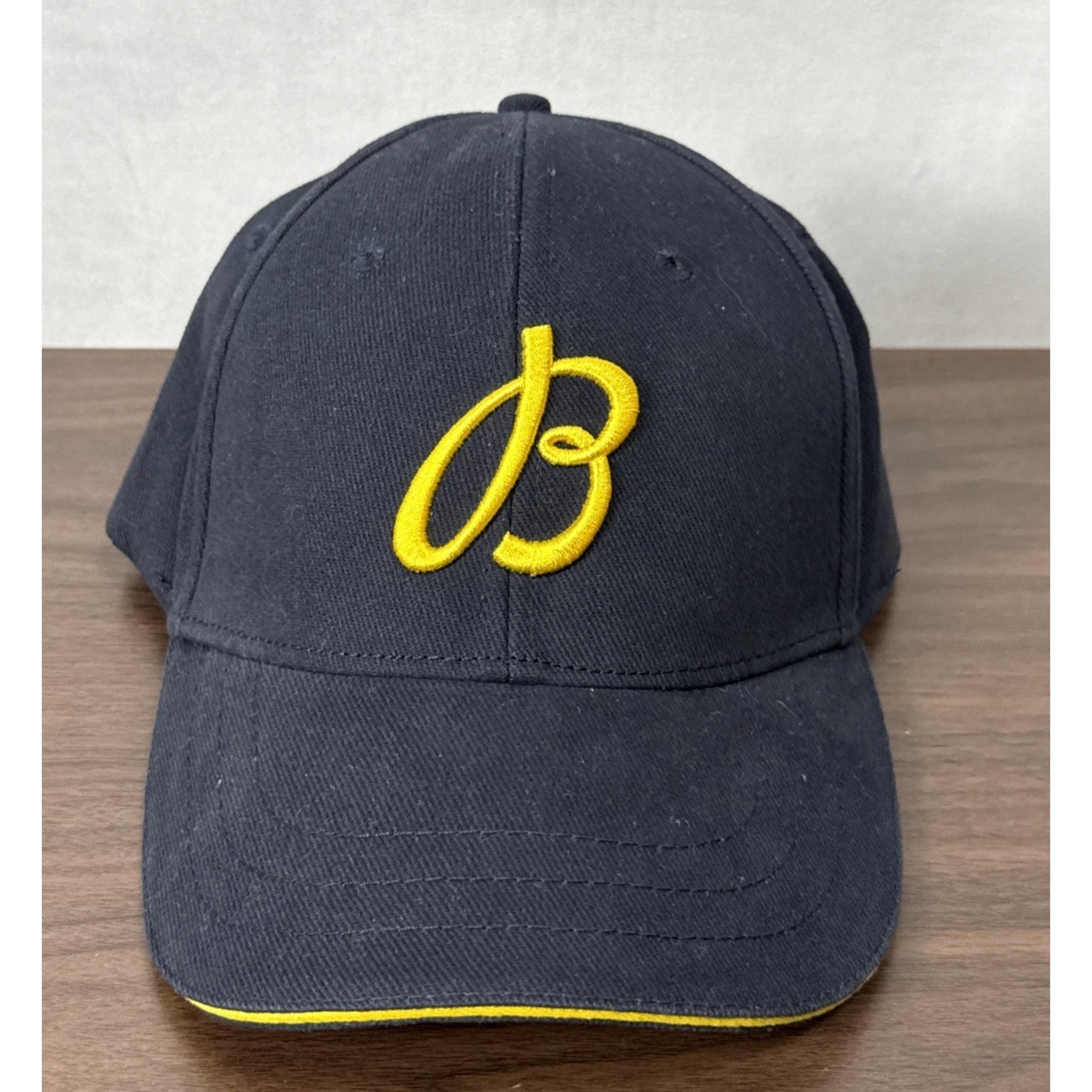 Breitling 1884 Leather Strapback Buckle Hat Cotton Navy Blue Embroidered Yellow