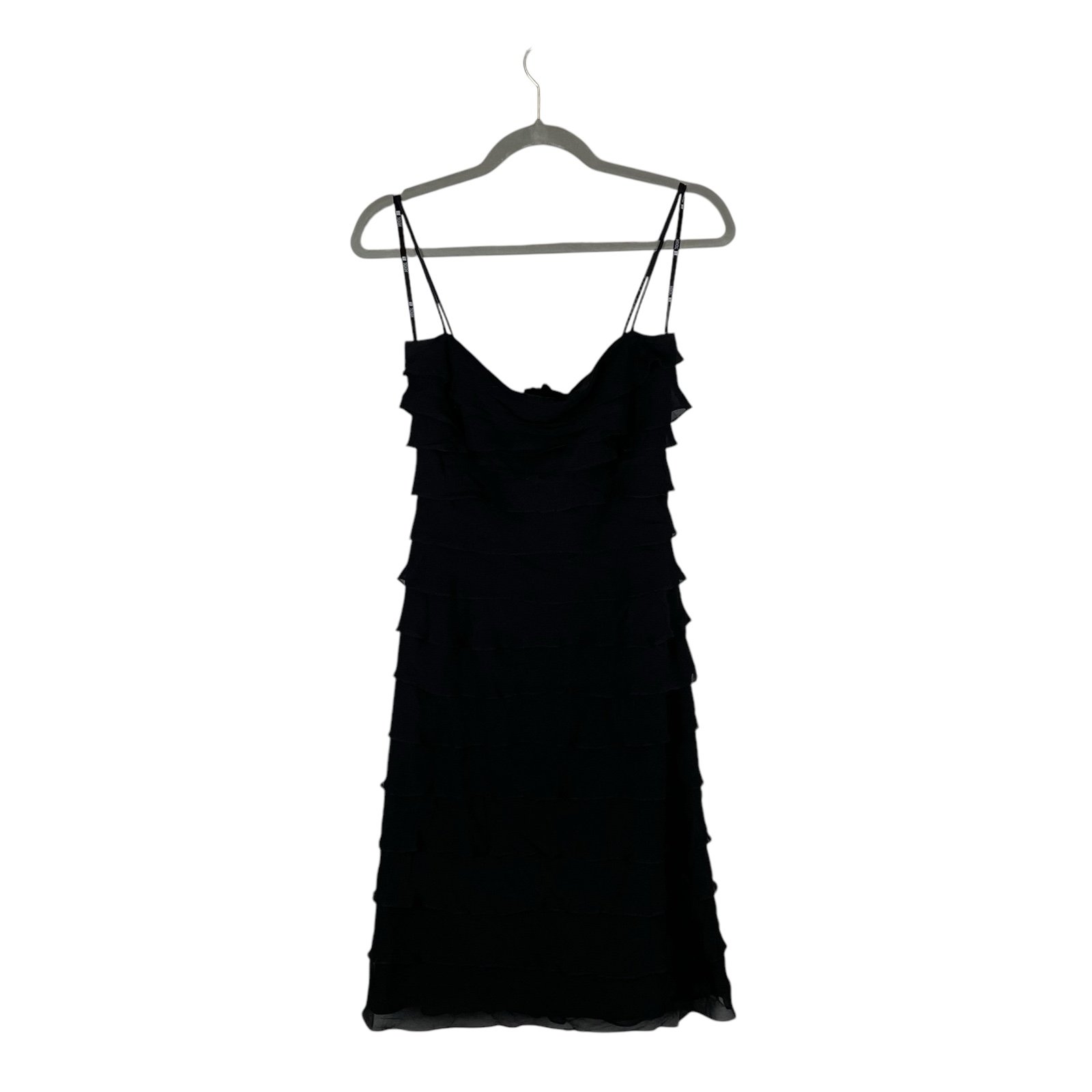 Tadashi Shoji 100% Silk Black Tiered Ruffle Dress - Size 2
