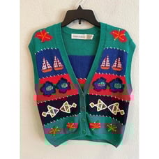 Vintage fish embroidered sweater vest size L