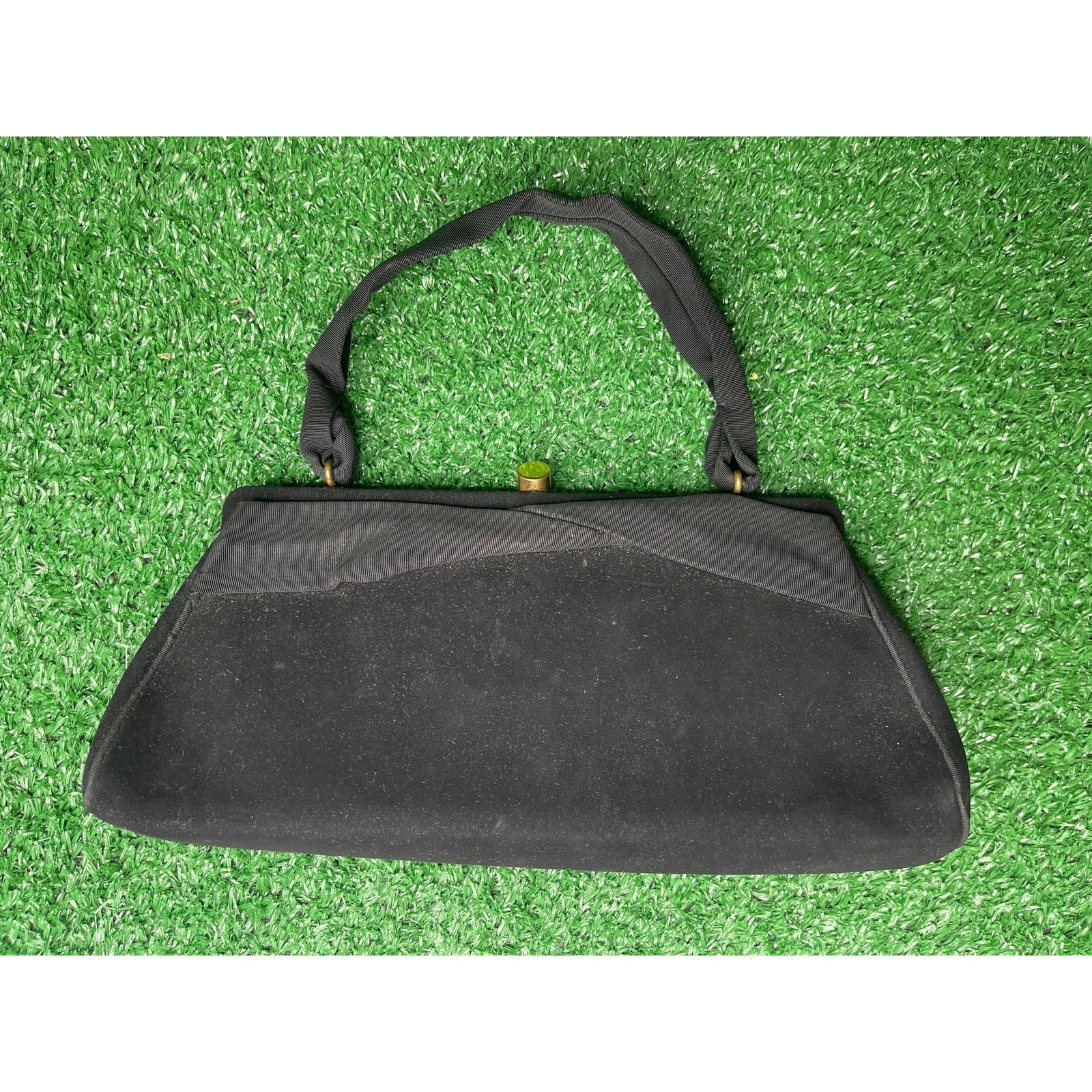 Vintage Bonwit Teller Black Velvet Suede Purse With Gold Lock Closure