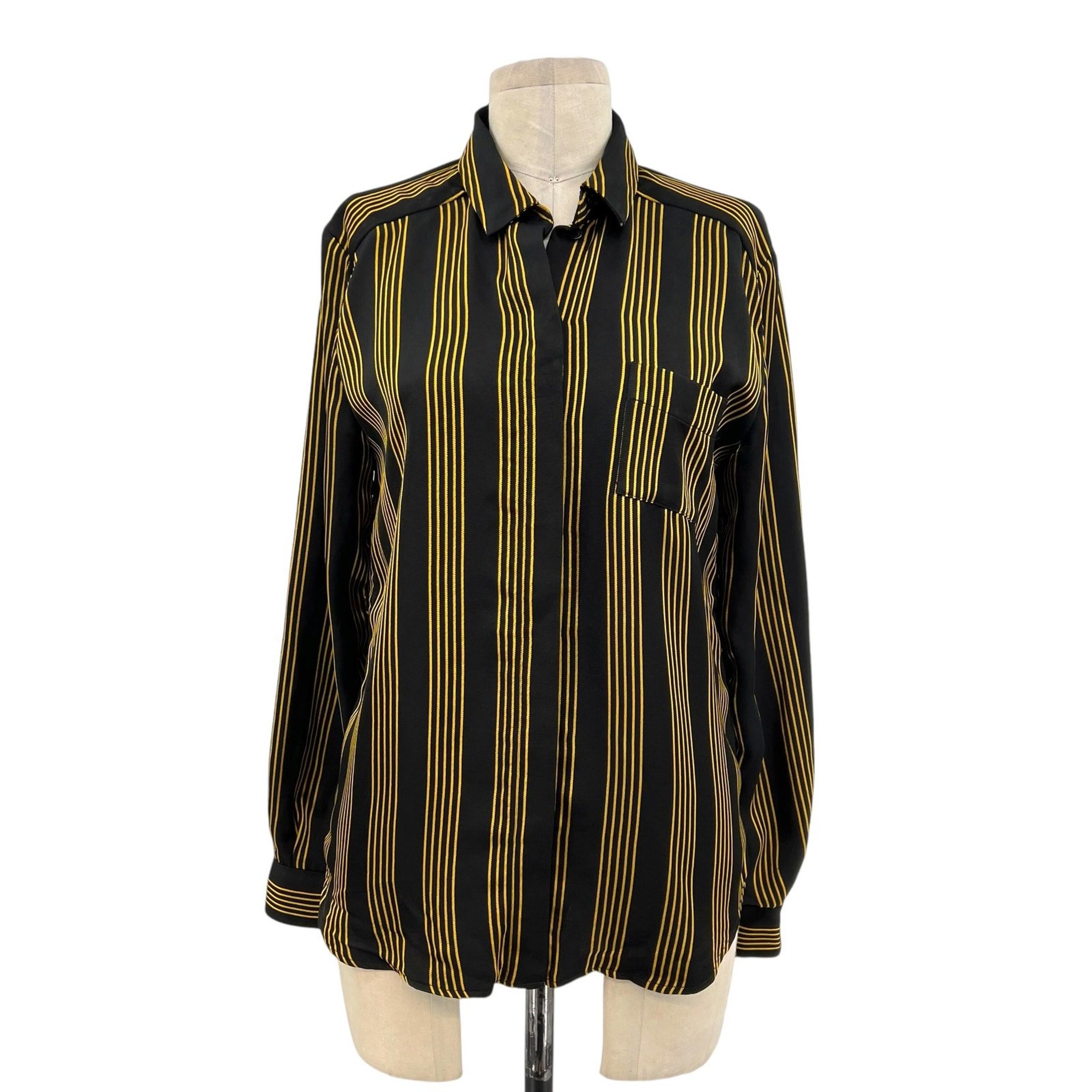 & Other Stories Black Gold Pinstripe Long Sleeve Button Down Shirt Size US 2