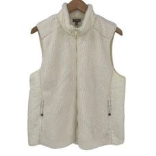 T By Talbots Faux Fur Zip Up Vest Jacket Mock Neck Cream Women Large
