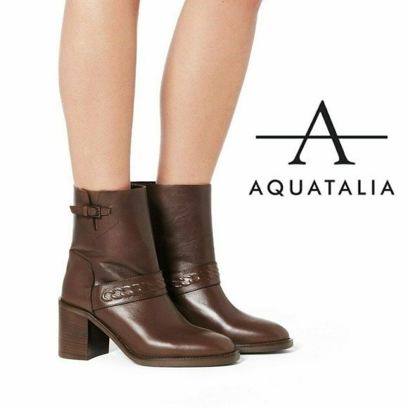 Aquatalia Waterproof Strap Buckle Ankle Boots Brown Leather US 8