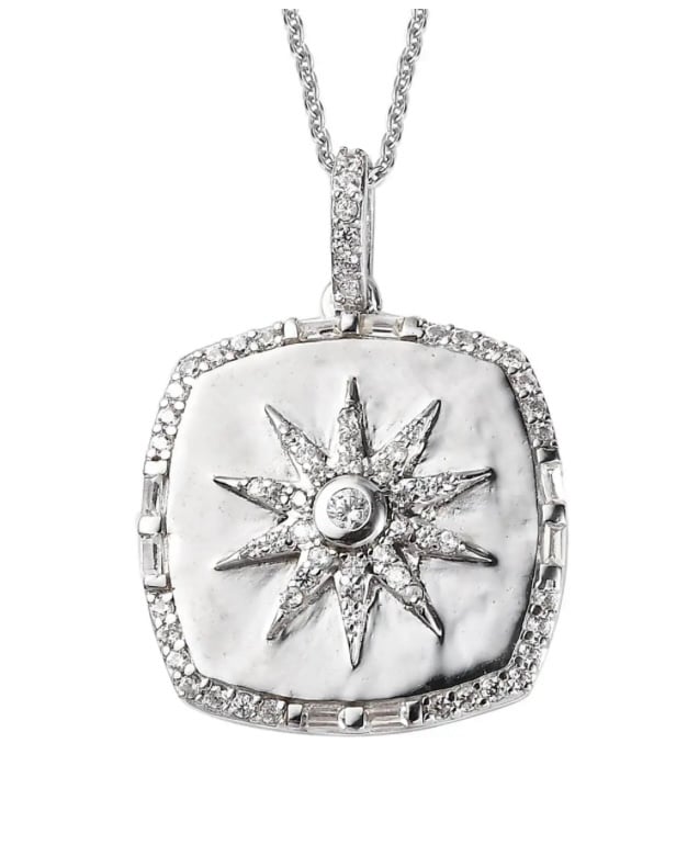 White Zircon Celestial Sun Medallion Pendant & Chain in Platinum over .925 Silve