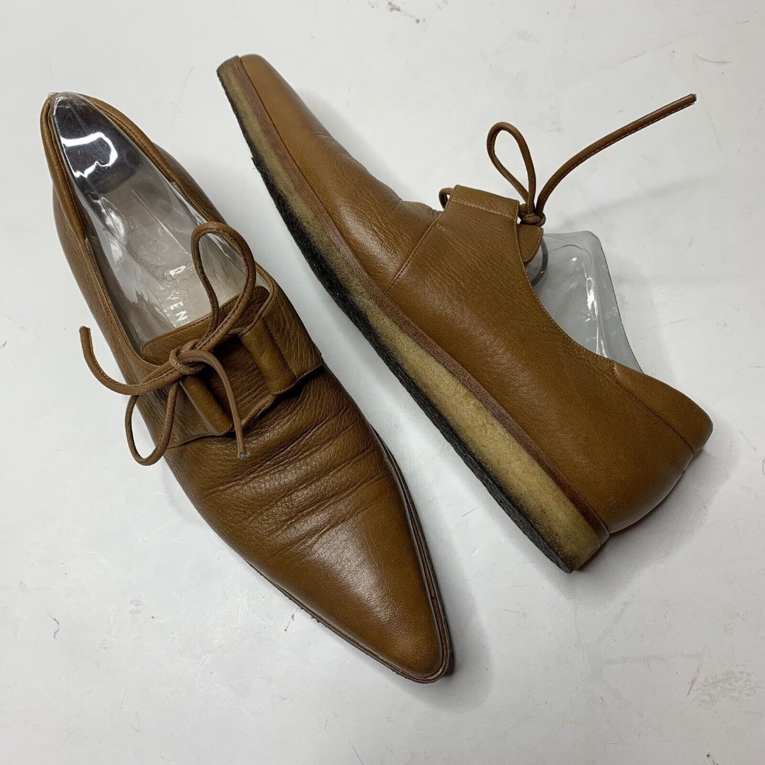 Bottega Veneta Brown Pointy Toe Leather Shoes Made In Italy Women’s Size 7.5