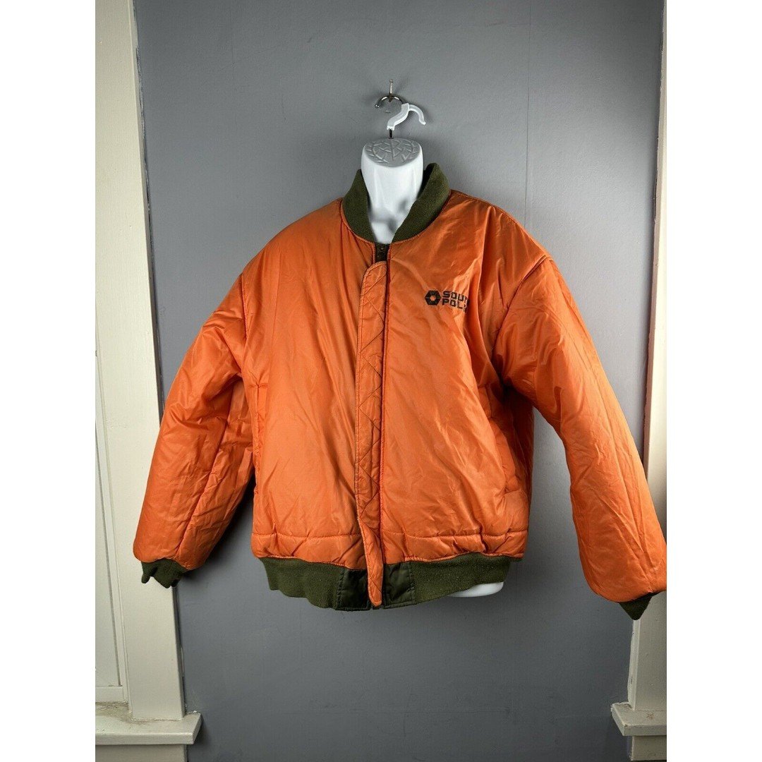 South Pole Reversible Mens Bomber Jacket Coat Green, Orange zip up Size L Large