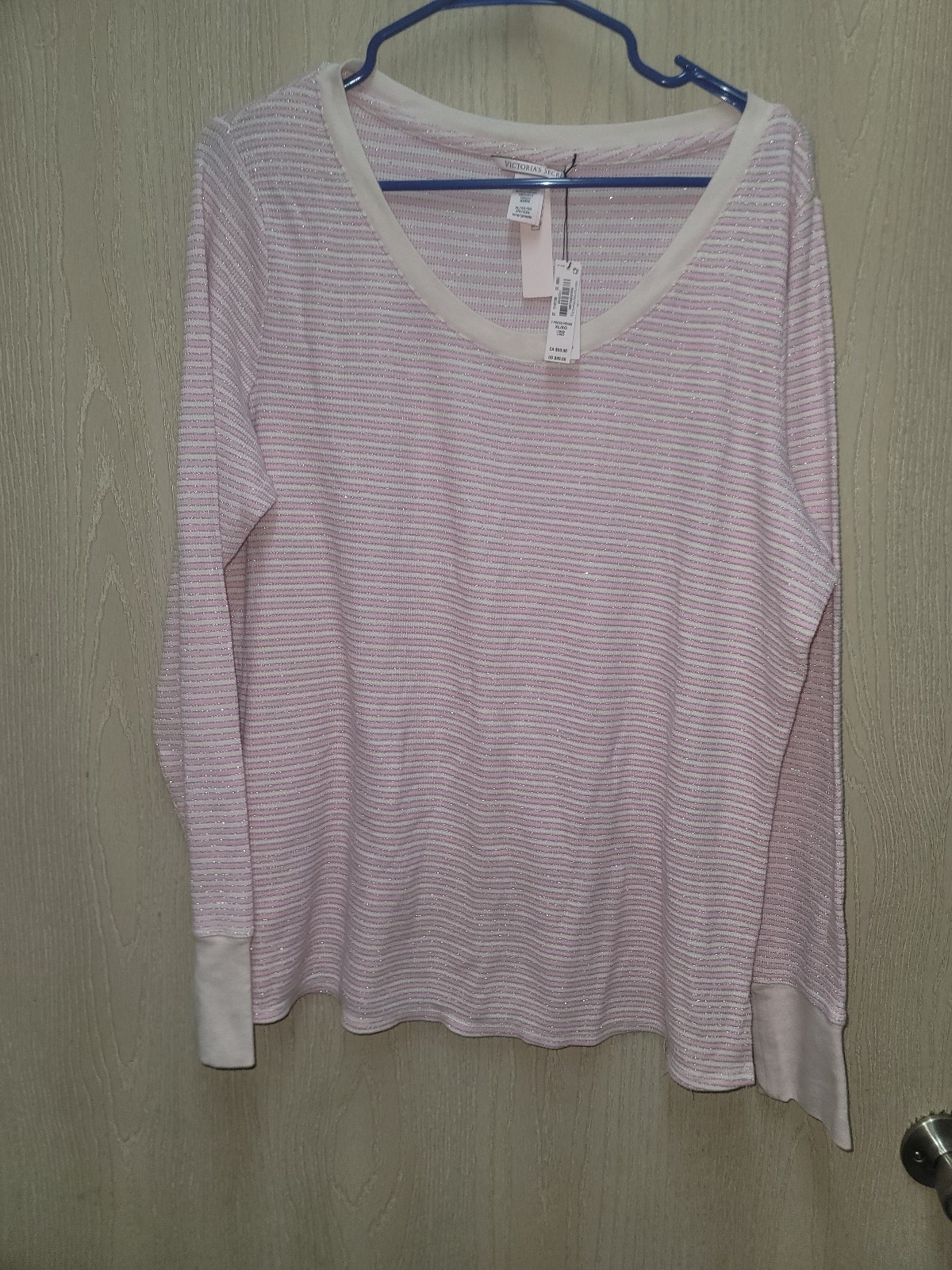 Victoria's Secret Pink Striped Glitter Long Sleeve Sleepshirt Size XLARGE NWT