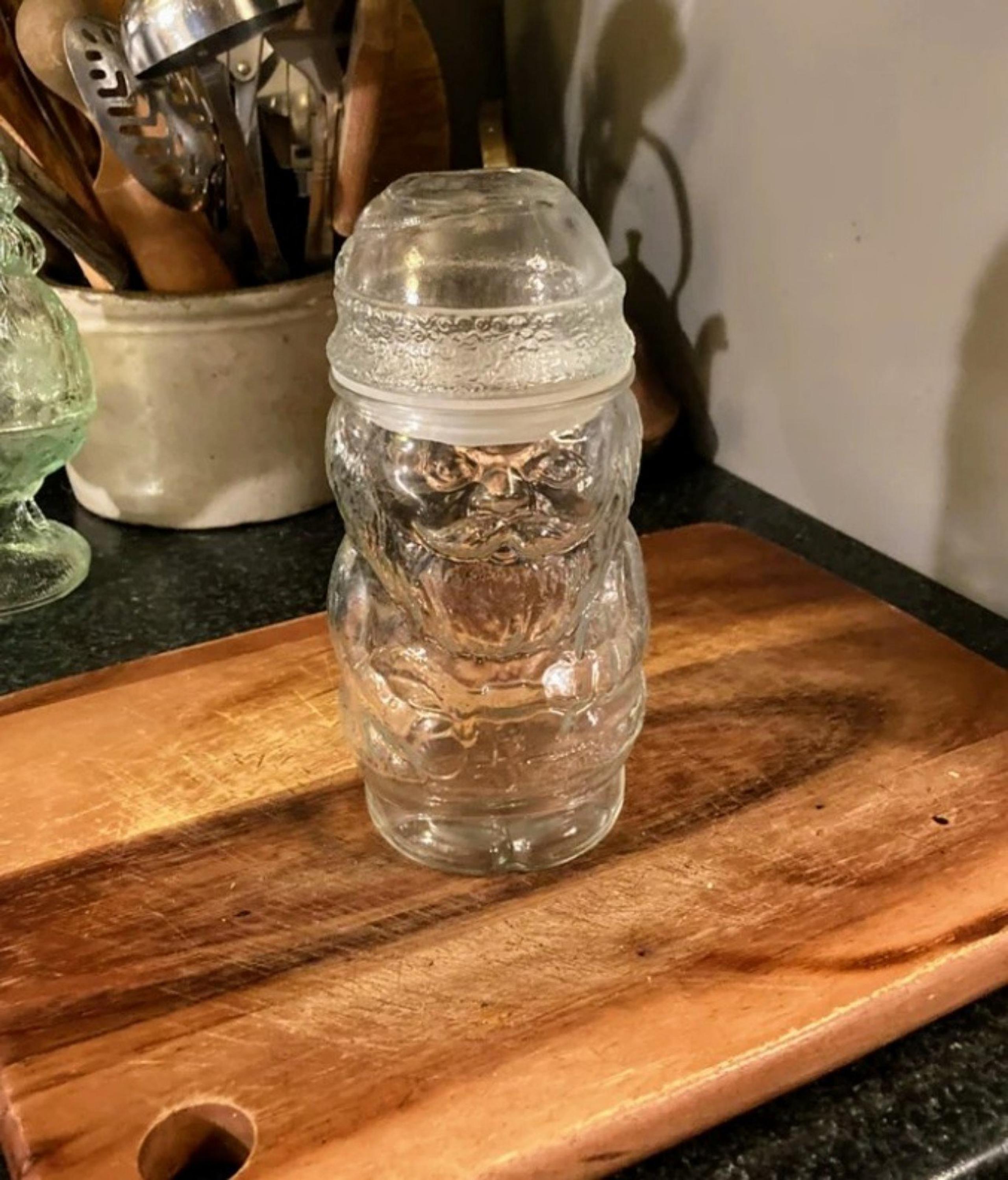 Vintage Libbey Christmas Santa Glass Canister Cookie Candy Jar with Lid