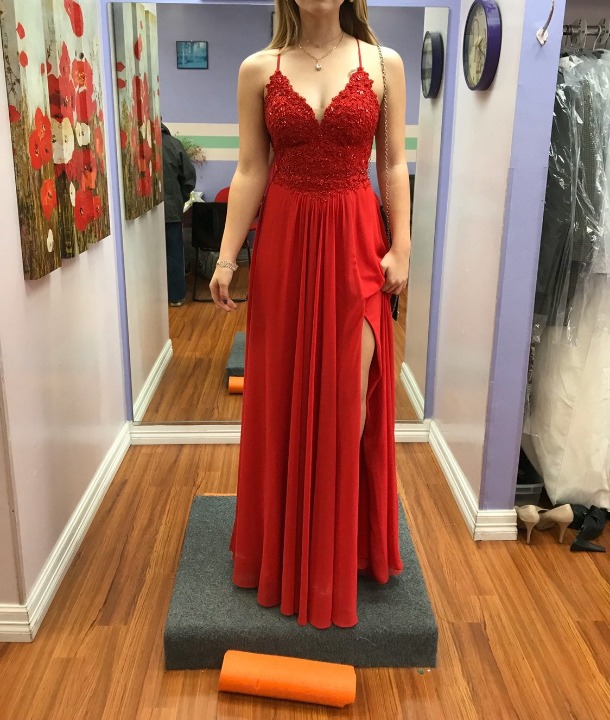 Faviana Red prom dress