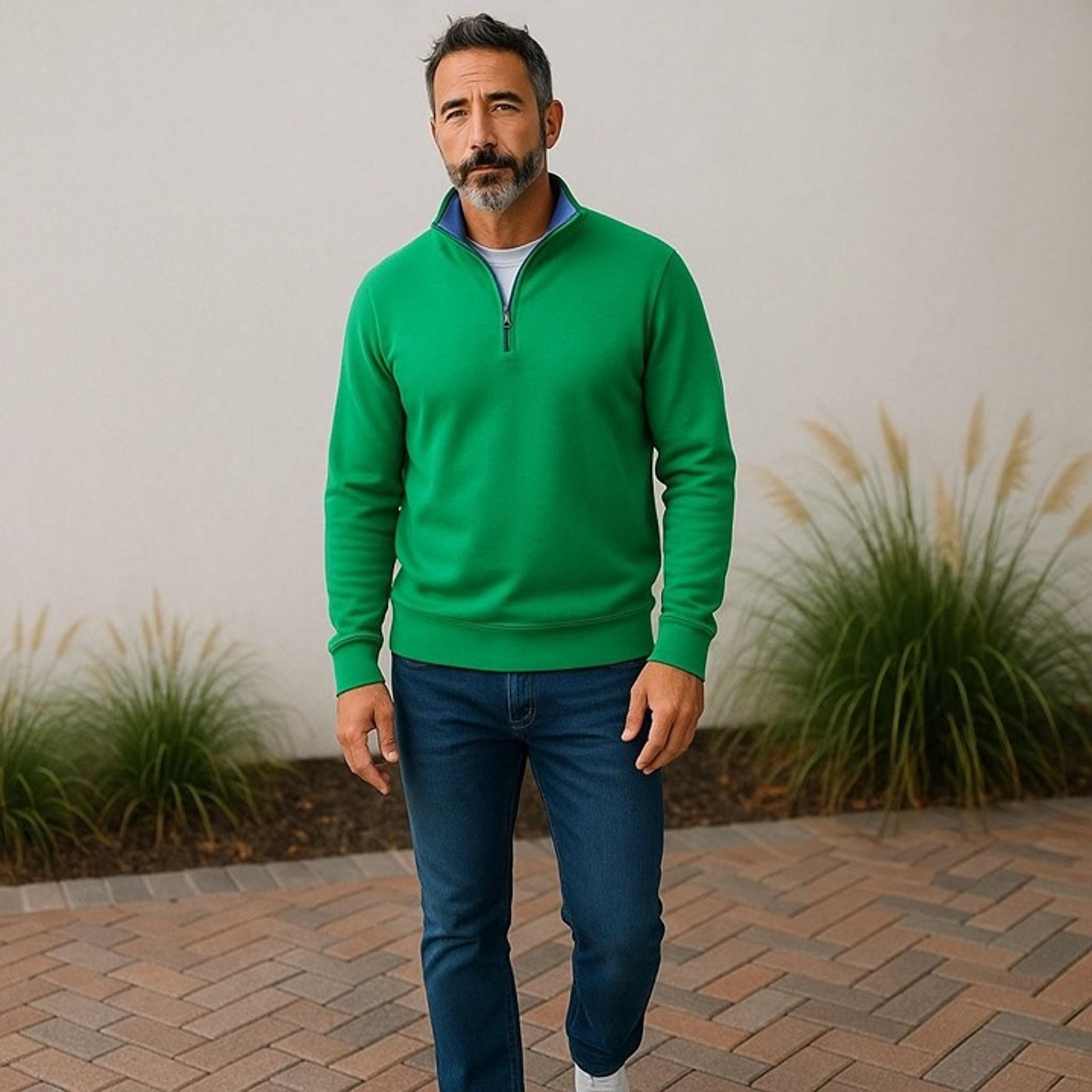 Bobby Jones Green Mens L Quarter Zip Pullover Golf Resort Layering Sweater