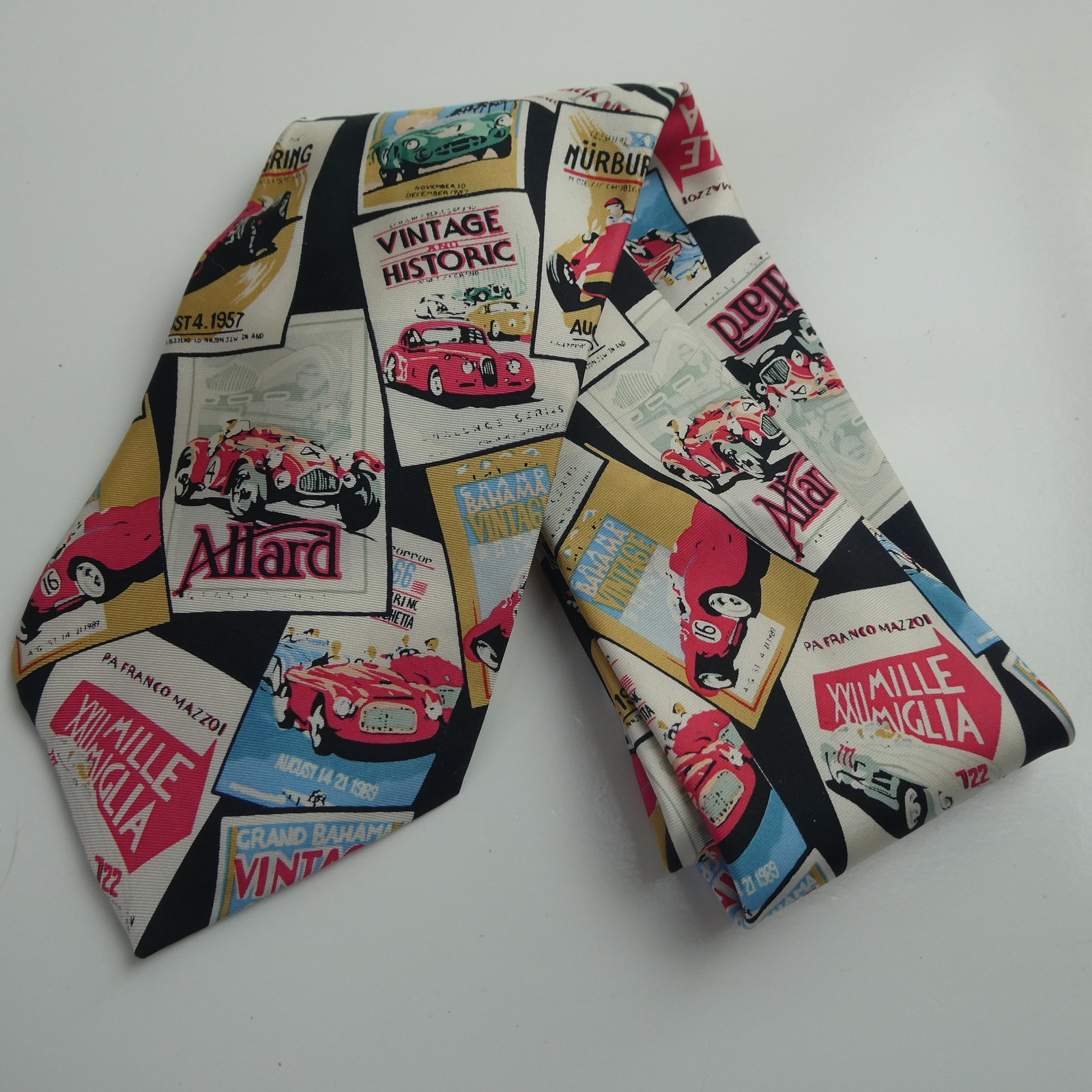 RM Style Vintage Race Car Advertisement Silk Tie Autographed by Unknown Mod