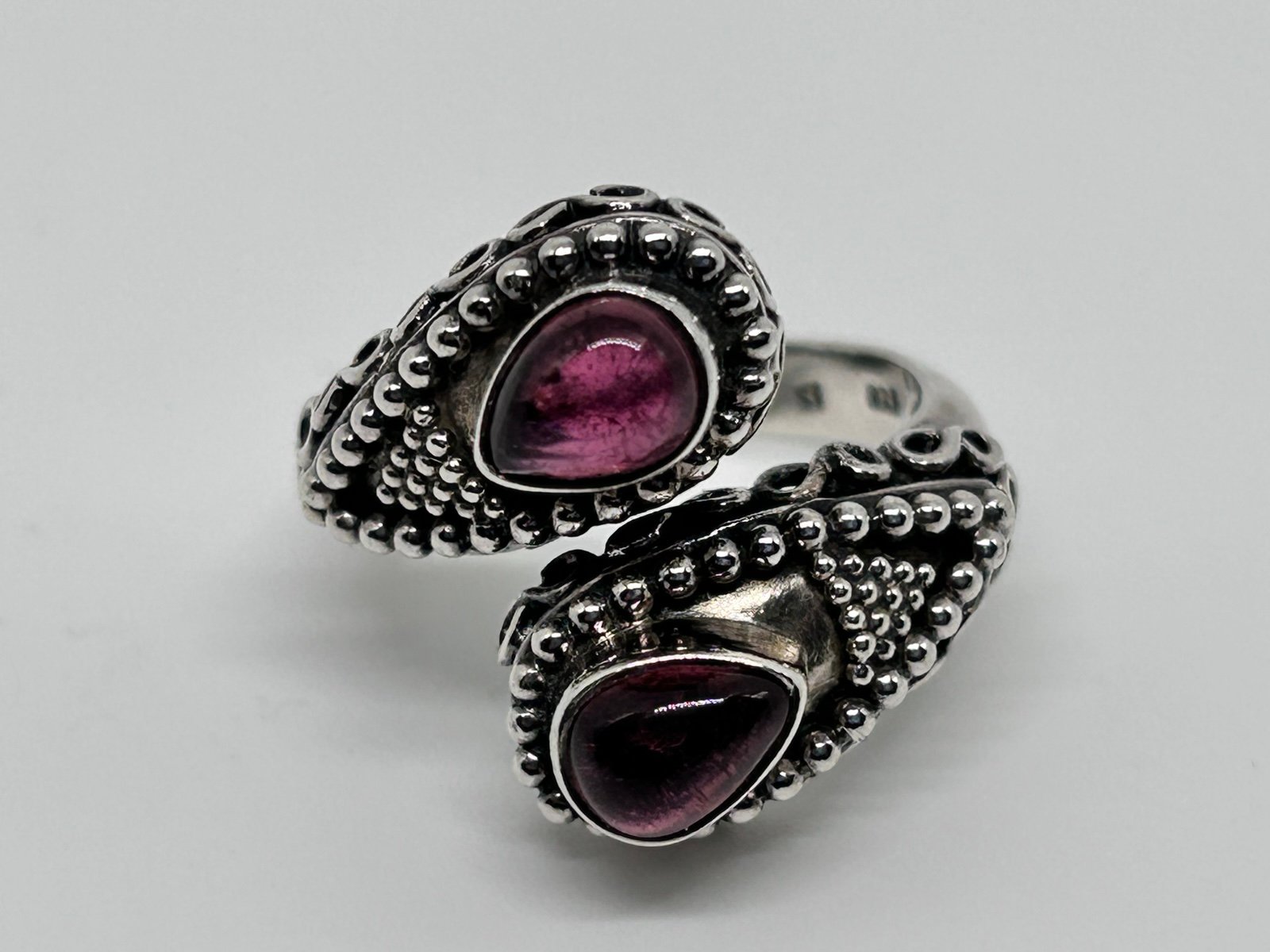 Estate sizes 6-7 (adjusting) pink Tourmaline Ornate bypass 925 INDIA Bali Ring