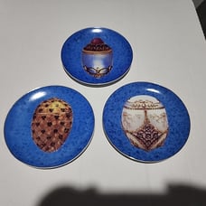 Lillian Vernon 3-pc Set Of Blue with Gold Color Rim Round Porcelain 8 Plates.