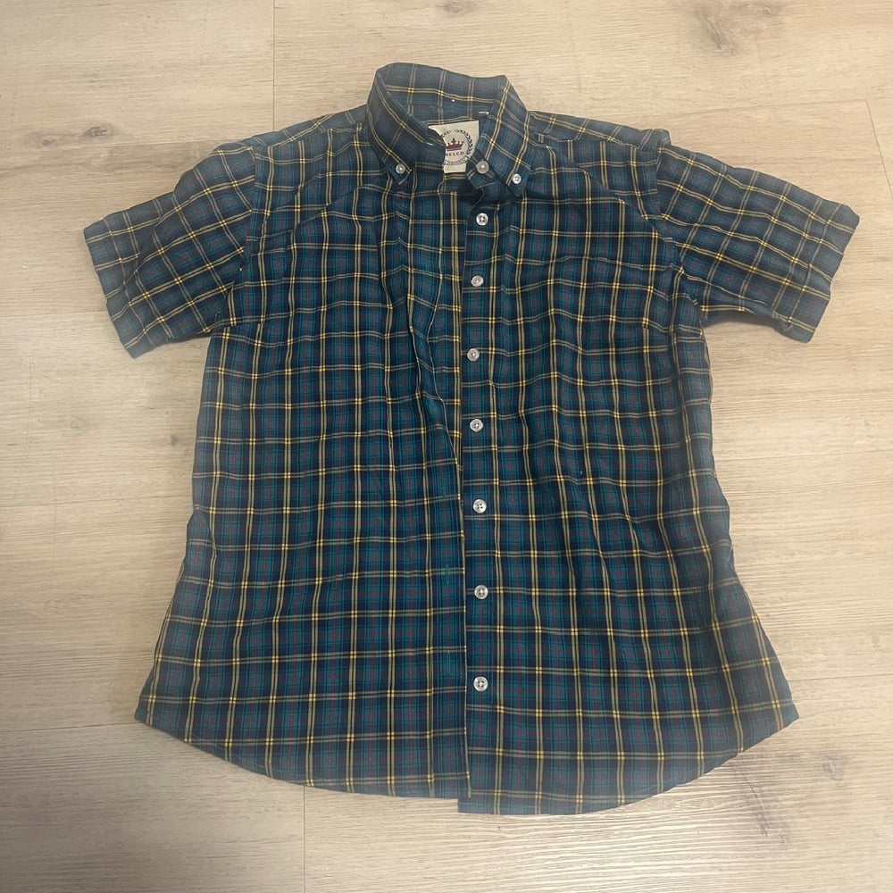 Relco London Plaid Button Up Shirt Ladies Sz 14 Green Blue Punk Oi! Skinhead