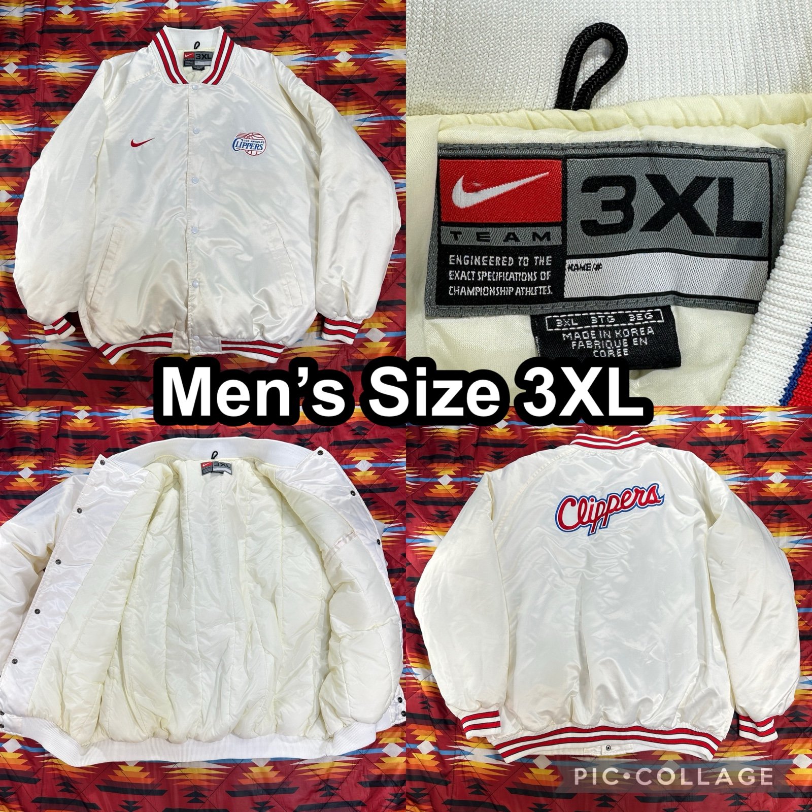 Vintage Nike NBA Los Angeles Clippers White Satin Jacket Men’s Size 3XL