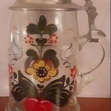 German Crystal Stein w/ ROSEMALING FOLK ART Handpainted