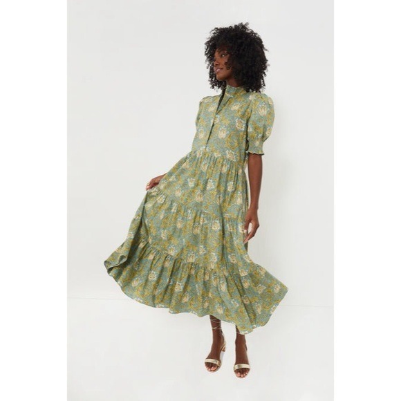 Hyacinth House Blue and Green Leafy Floral Bennett Maxi Dress XXS