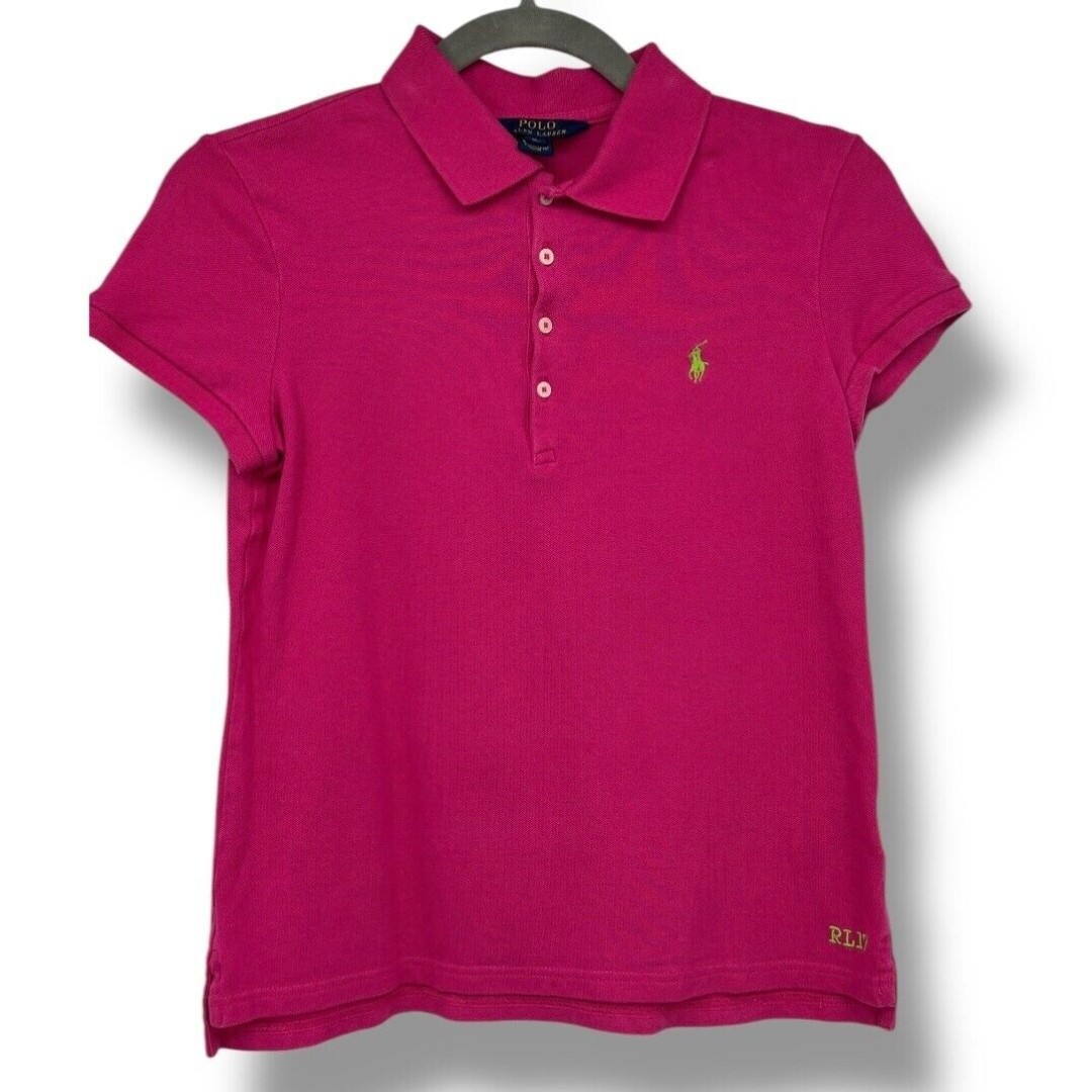 POLO RALPH LAUREN Girls Hot Pink Polo Shirt XL Cotton Henley