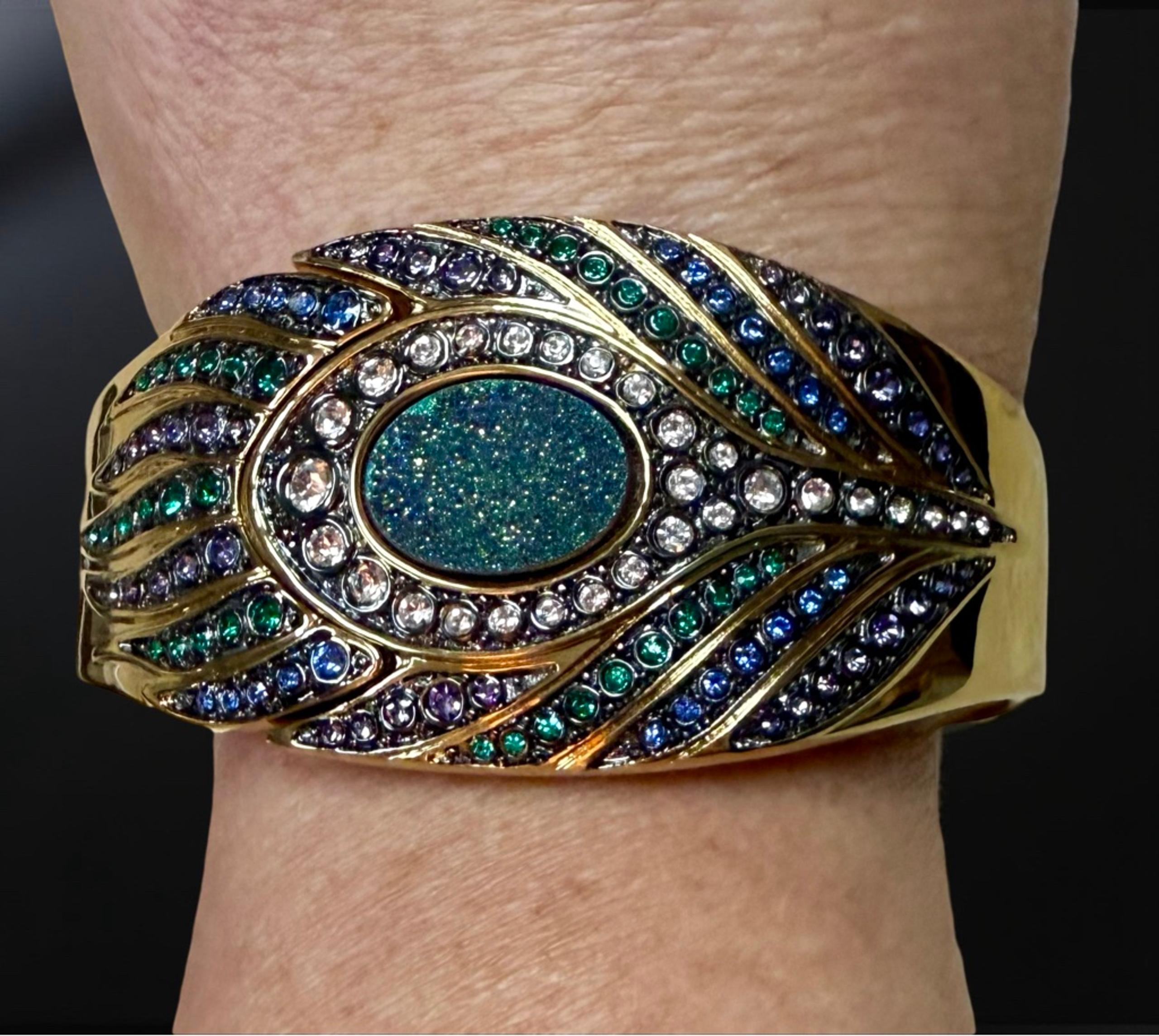Victoria Wieck Peacock Drusy Gemstone Bangle Watch Crystals Hidden Face