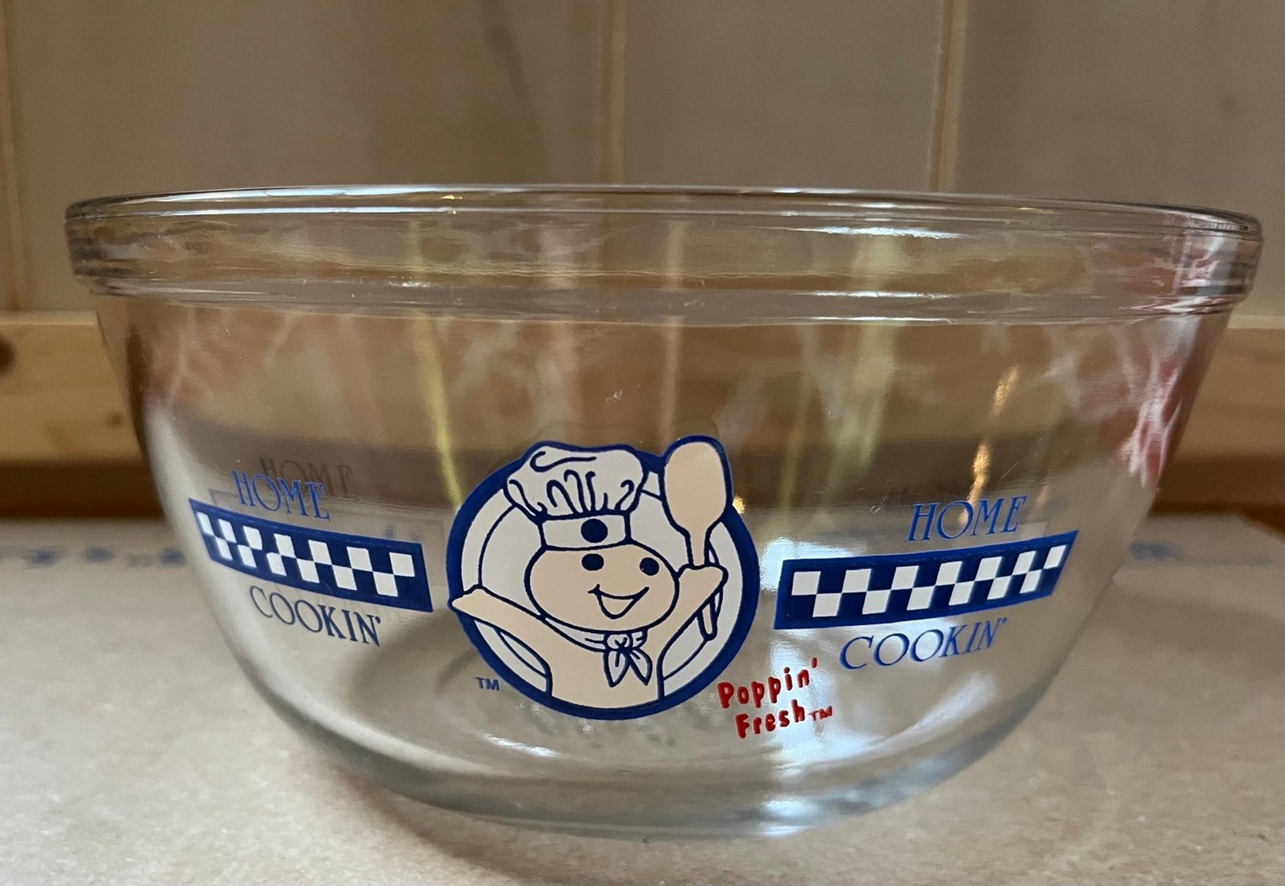 Vtg Anchor Hocking PILLSBURY Home Cookin POPPIN FRESH 1.5 QT Glass MIXING Bowl