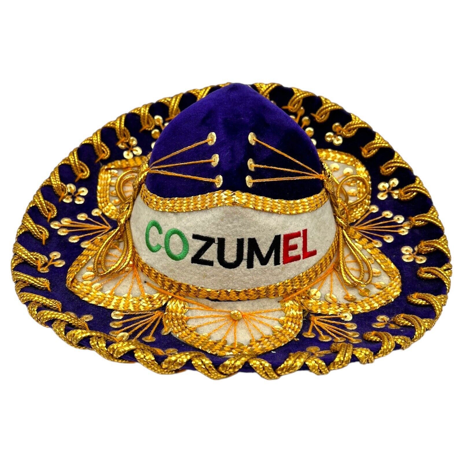 Pigalle Mexico Juniors Size SOMBRERO Charro Hat Cozumel Souvenir Royal Purple