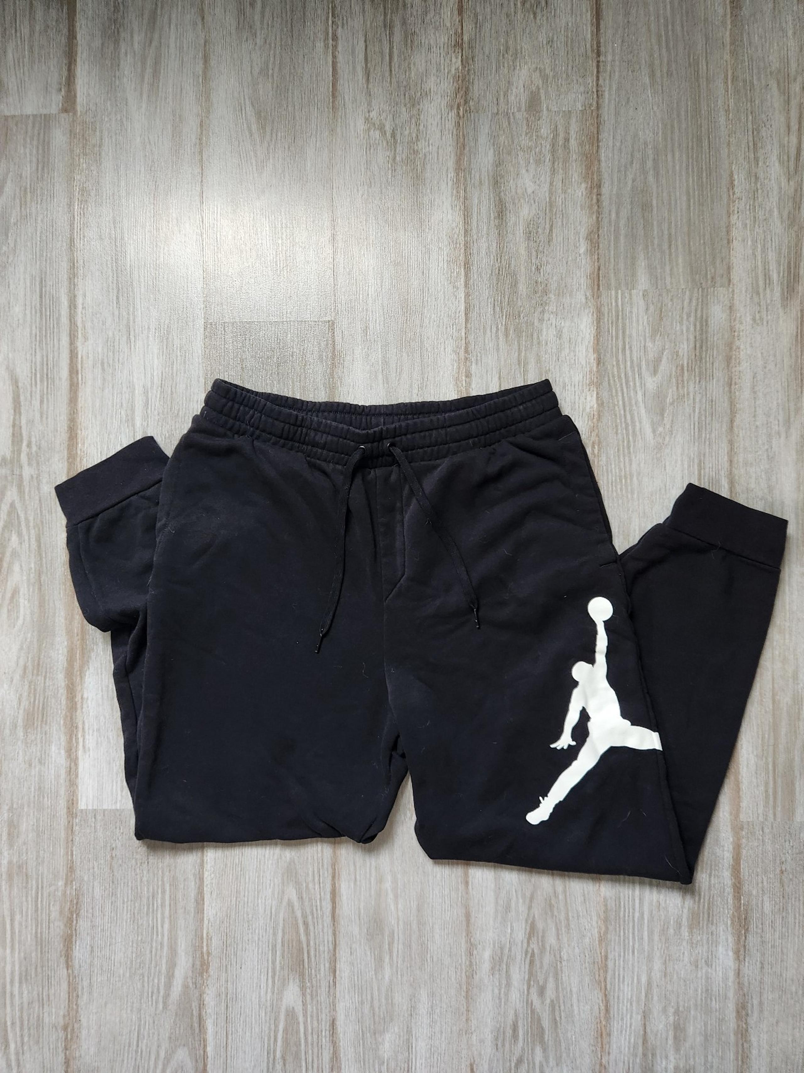 Nike Air Jordan Sweatpant Joggers Black White Logo Pockets Drawstring Sz L