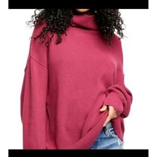 Free People Swim Too Deep Turtleneck Knit Sweater Berry Crush Red Size S NEW