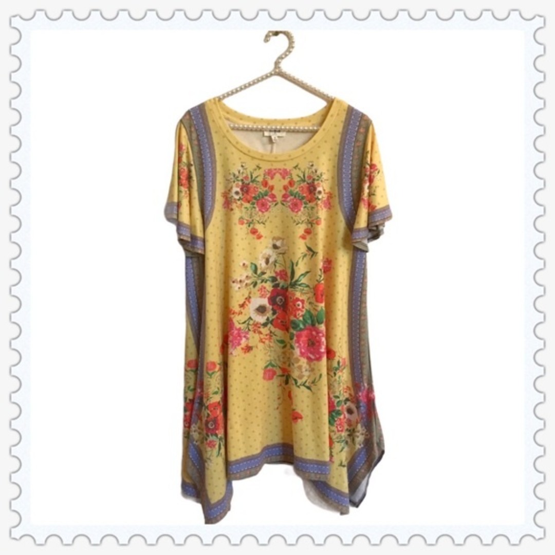 Umgee Mixed Print Yellow Floral Short Sleeve Dress Size M Umgee Mixed Print Yellow Floral Short Sleeve Dress Size M