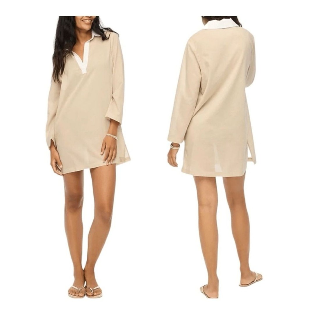NEW J.Crew Factory Dune White Organic Cotton Polo Tunic Swim Beach Cover-Up L