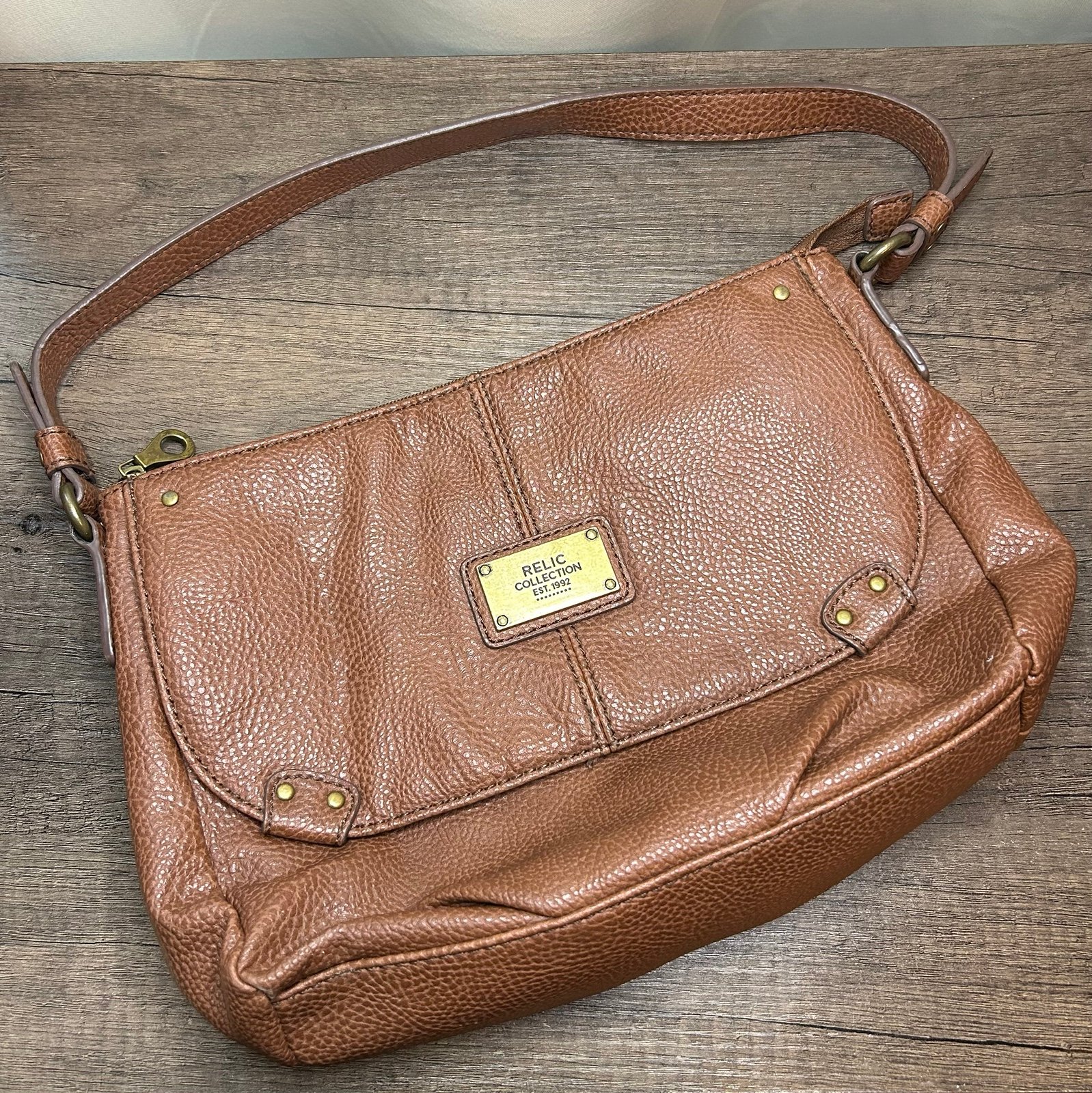 Faux Brown Leather Pebble Texture Relic Collection Satchel