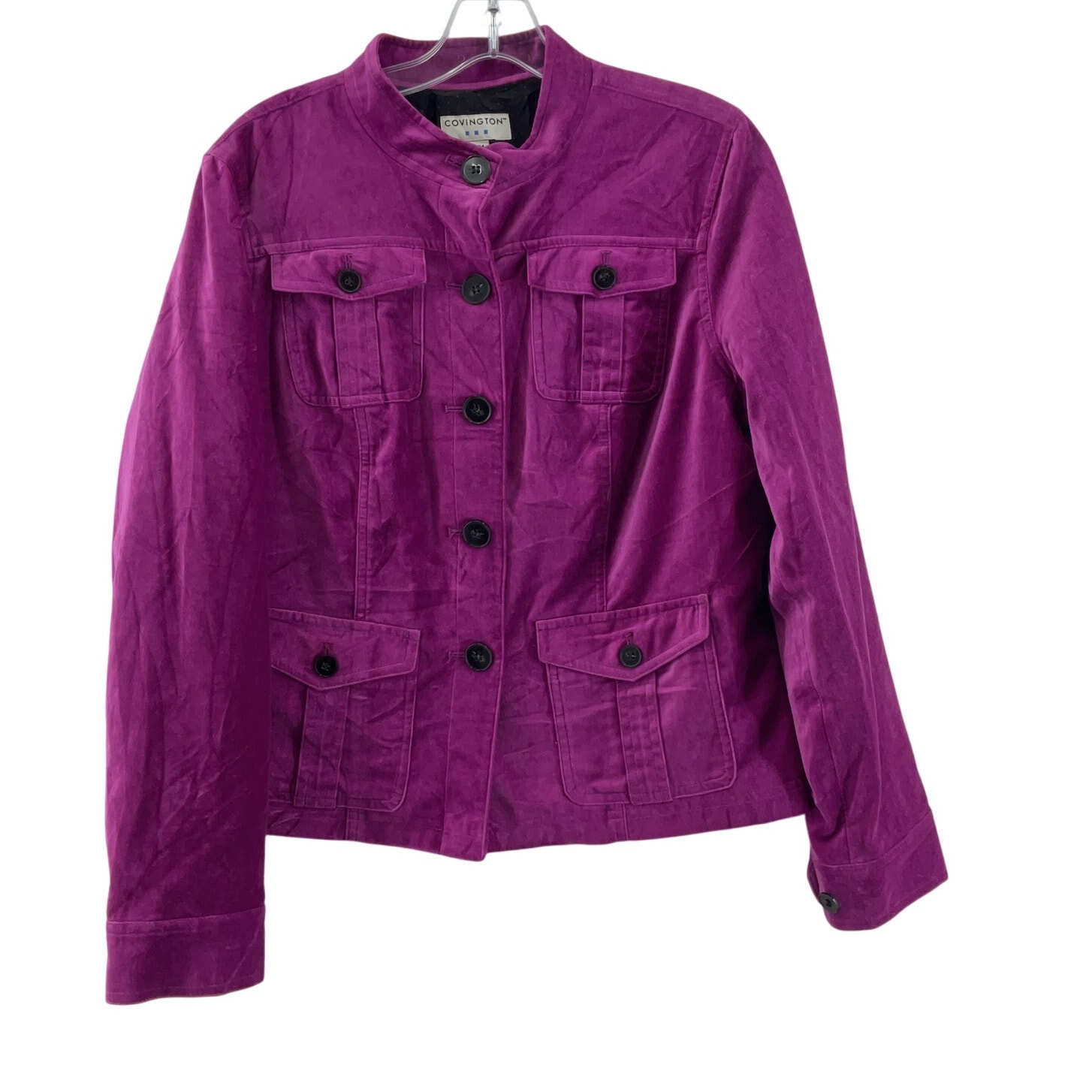 Covington Women's Trucker Style Bright Pink Velour Biker Jacket M Preowned
