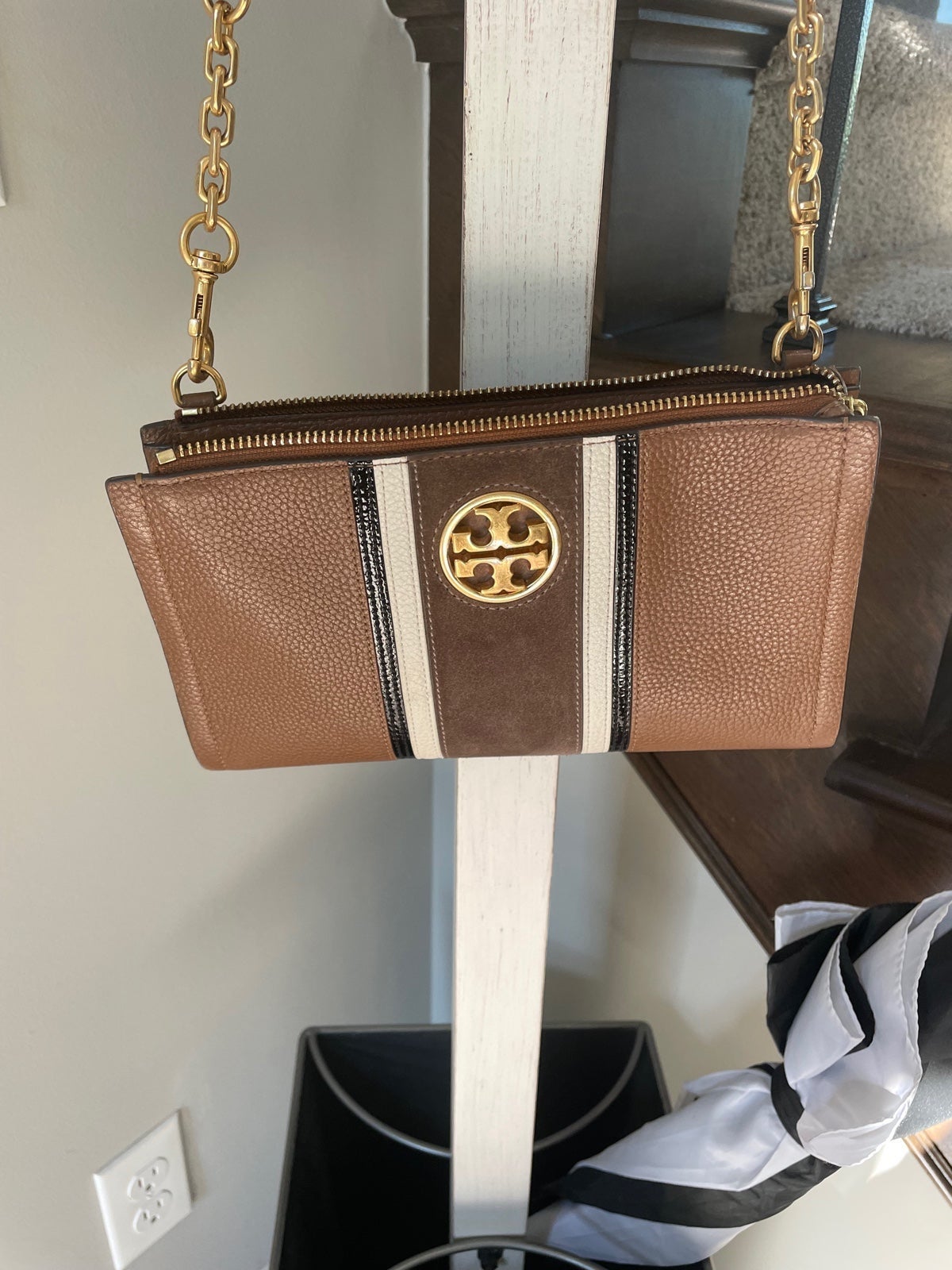 Carson stripe leather crossbody bag tory burch sale