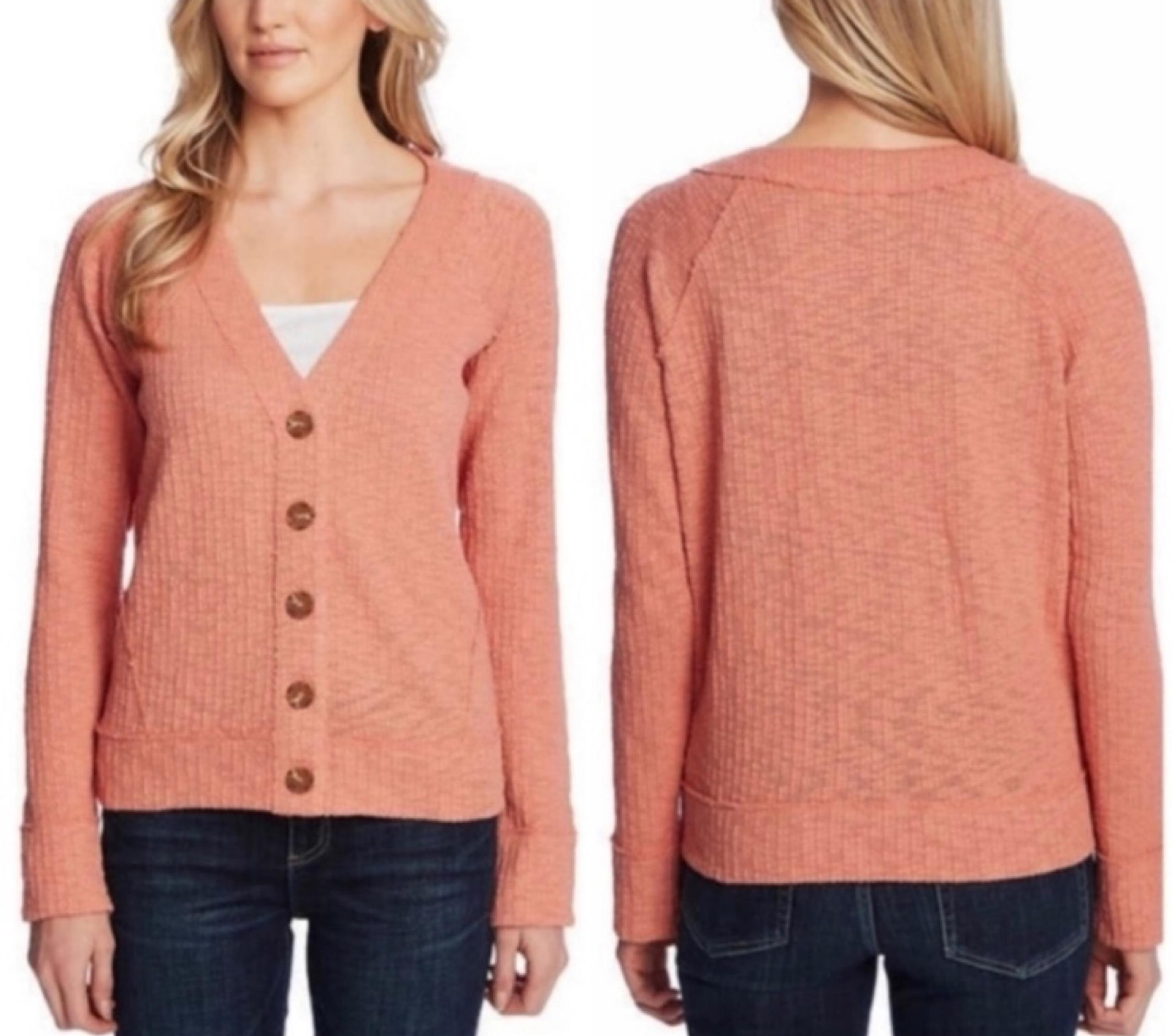 Two by Vince Camuto Textured Knit V-Neck Button Cardigan Sweater