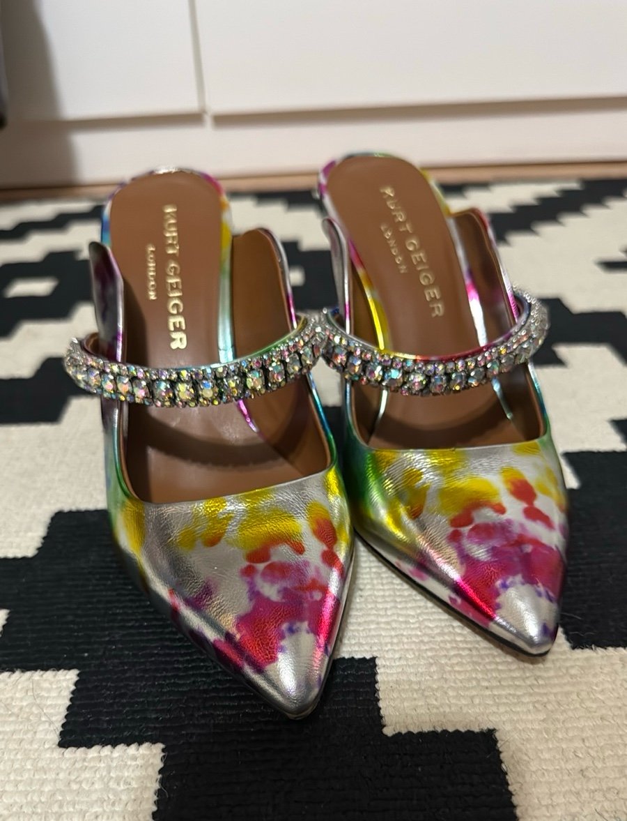 Kurt Geiger Duke Multicolor Rhinestone Strap Mules Heels