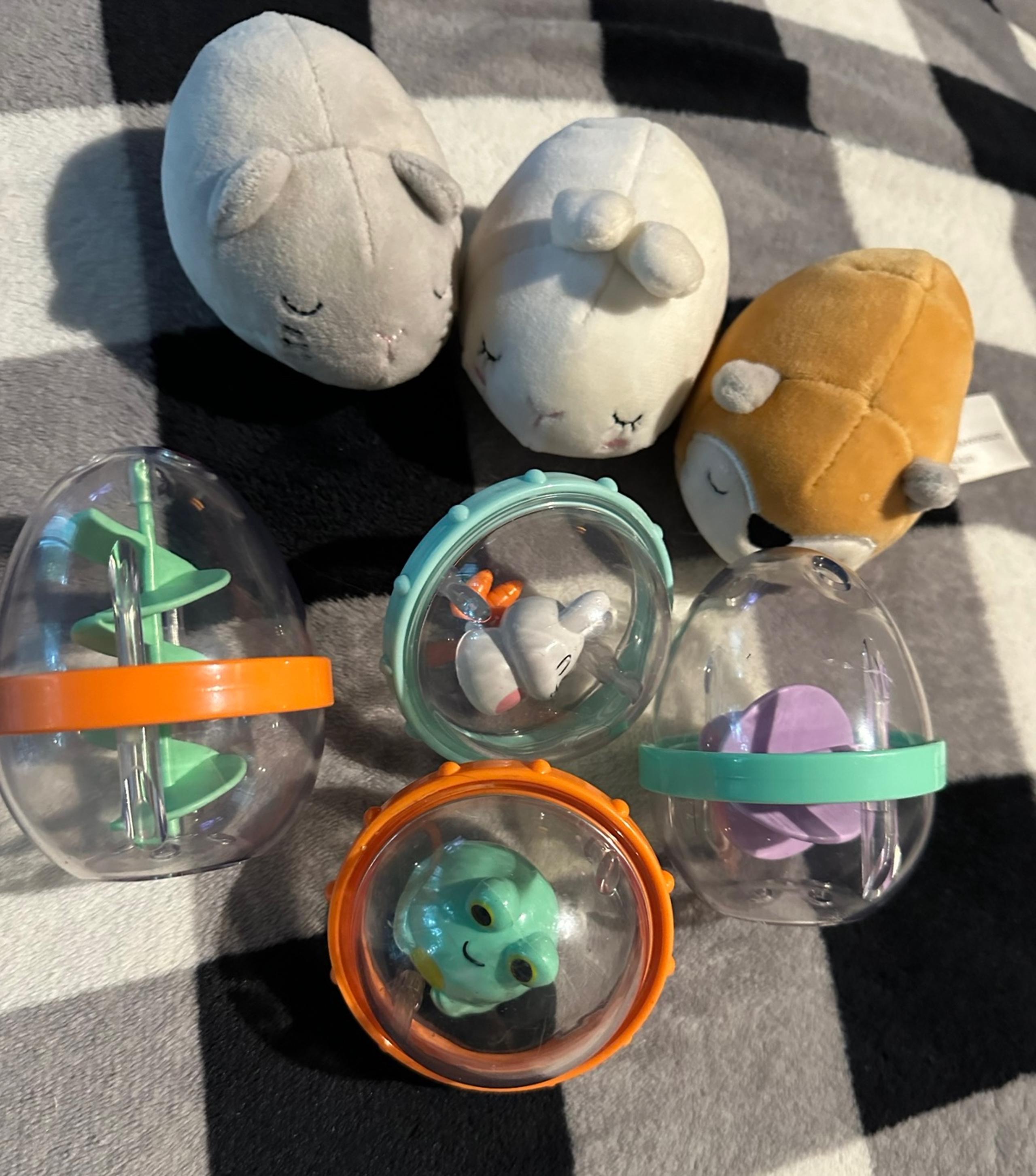 Plushy baby rattles and sensory rattles