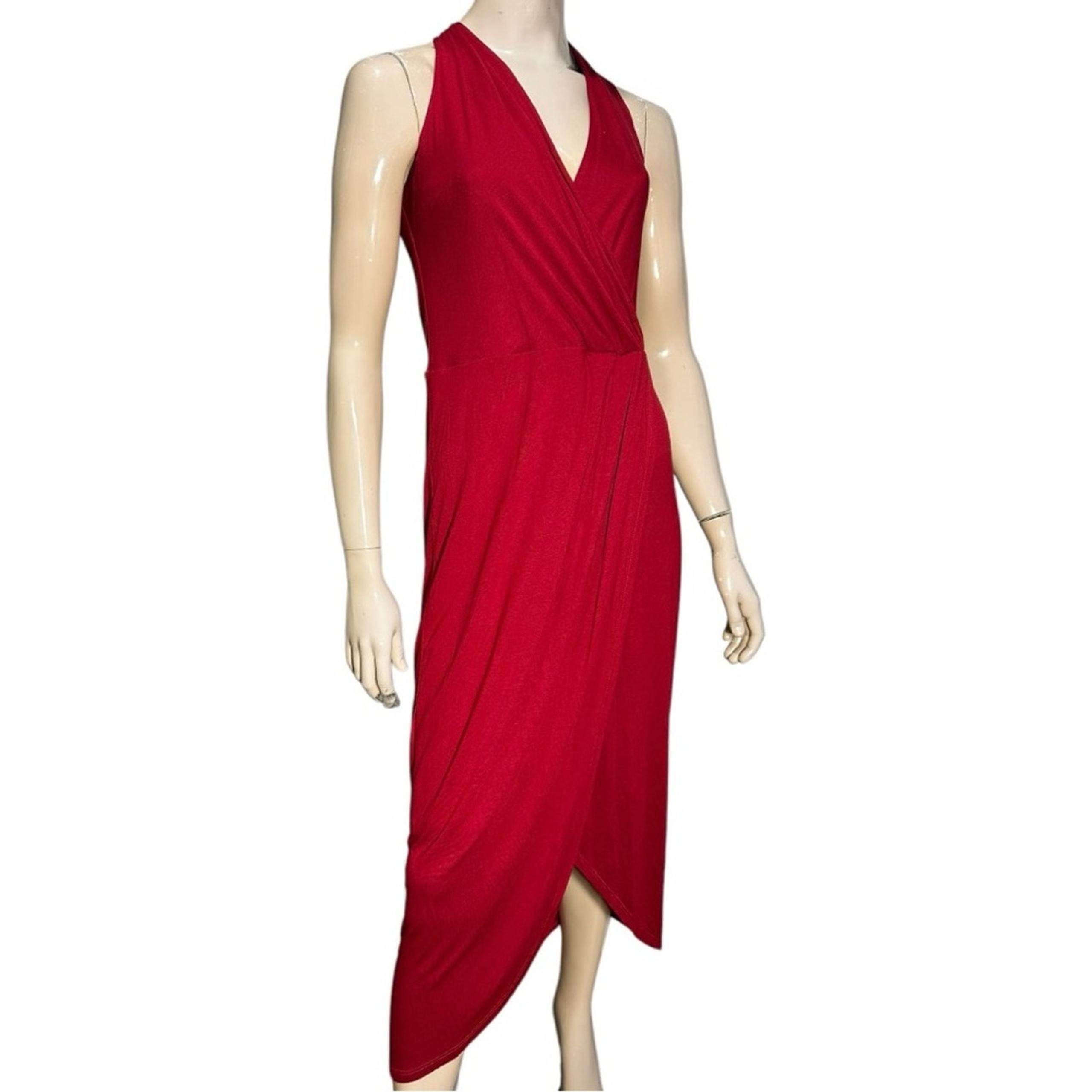Maeve by Anthropologie Women’s Size L Red Burgundy Surplice Neckline Midi Dress