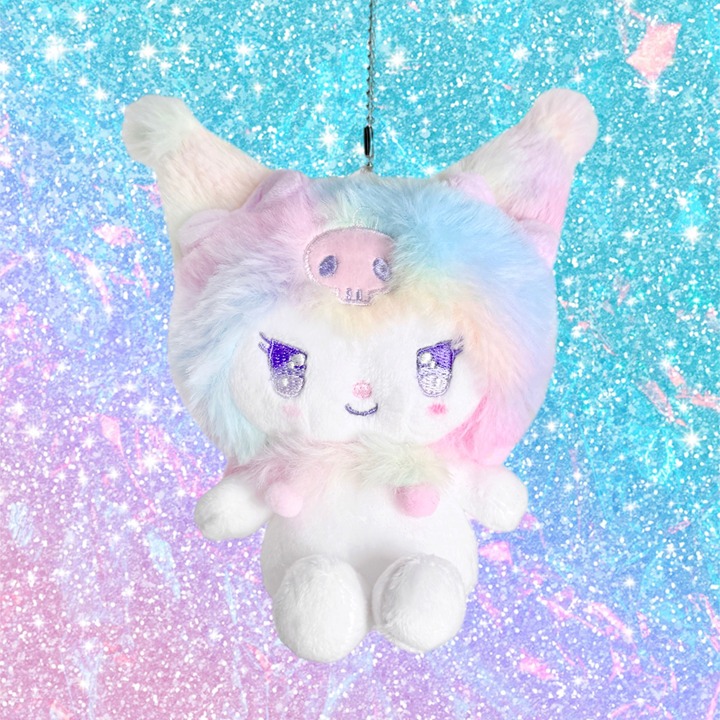NEW - Sanrio Kuromi Pastel Rainbow Plush Ball Chain Mascot Keychain