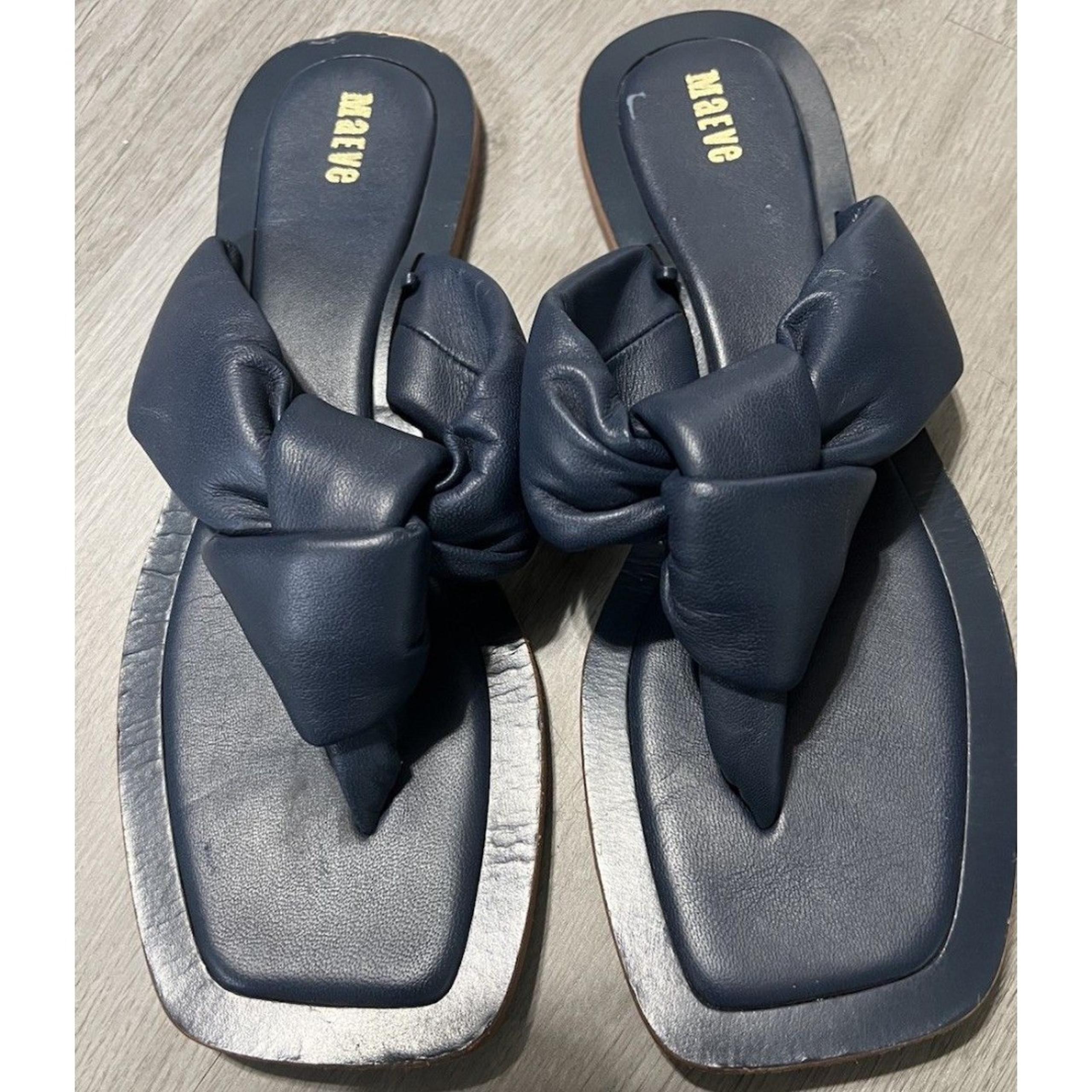 Anthropologie Maeve Navy Blue Leather Knotted Slide Sandals Women’s Size 10