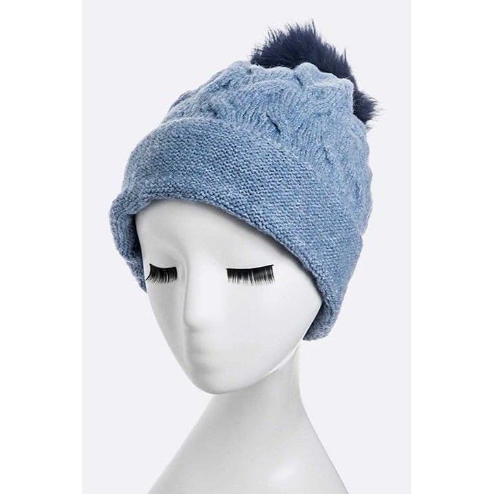 Wool Blend Fur Pom Slouchy Beanie