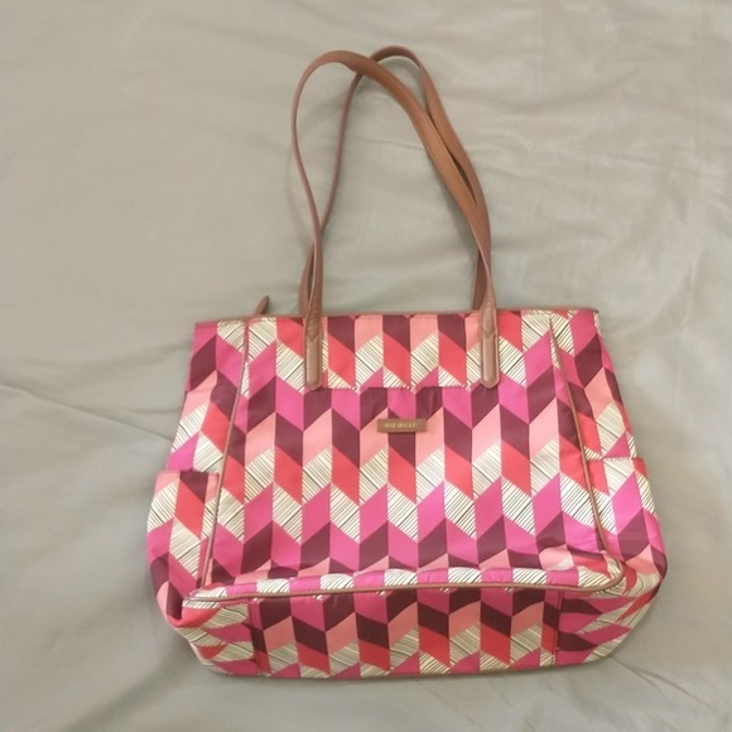 Vera Bradley bohemian Chevron preppy poly zip top tote faux leather trim