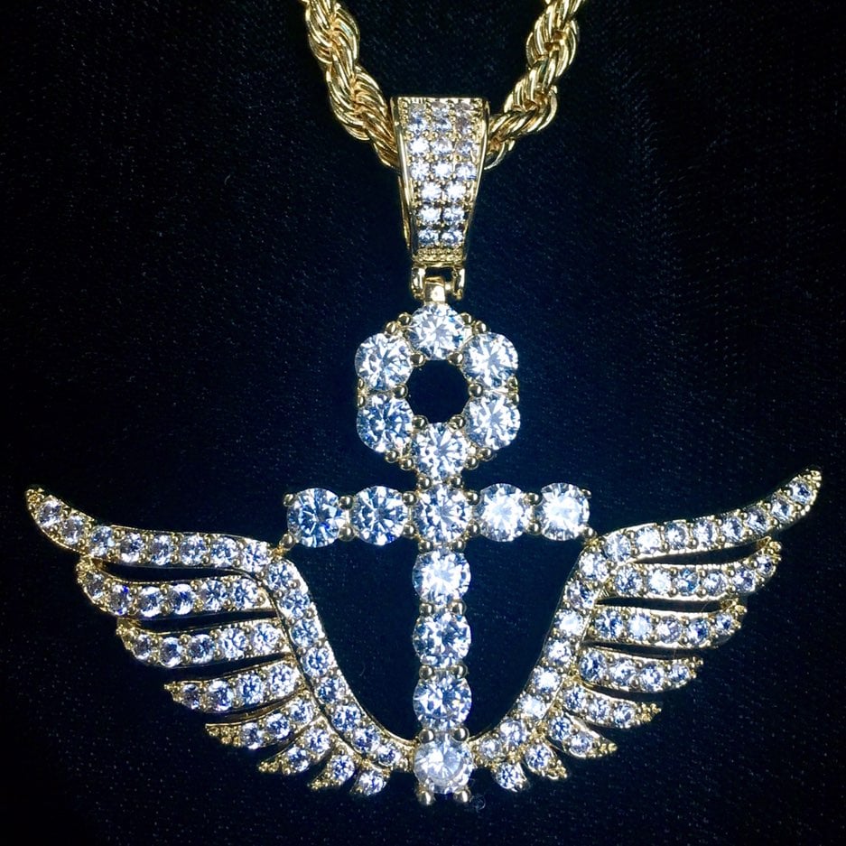 ANKH WINGS DIAMONDS CZ 18K GOLD CHAIN