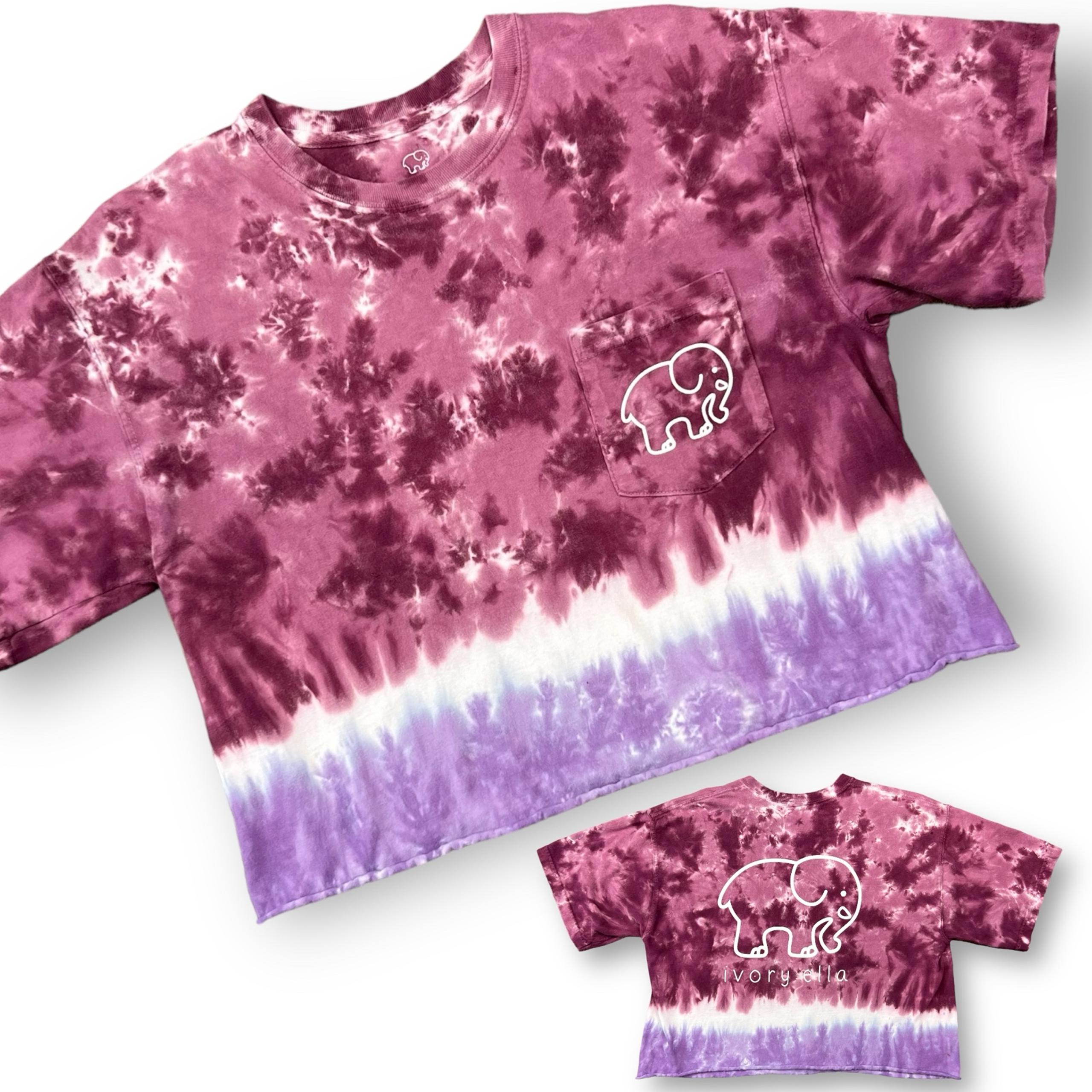 Ivory Ella Womens M T-Shirt Cropped Short Sleeve Tie Dye Graphic Pink Purple