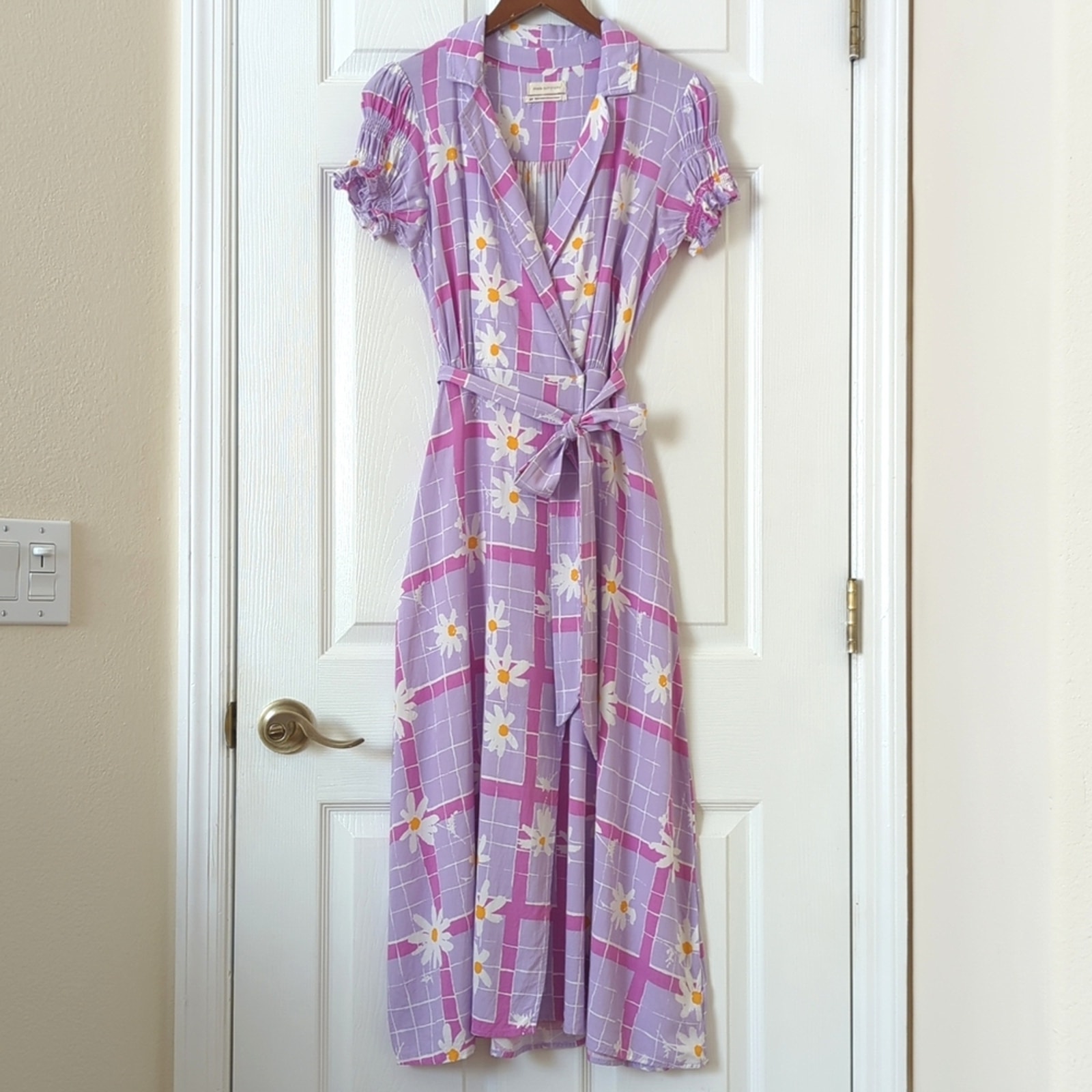 Urban Outfitters Spring Day Floral Linen Blend A-Line Midi Wrap Dress Purple S