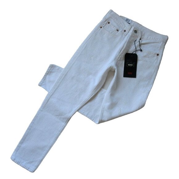 NWT Levi's 501 Skinny in Don't Mind If I Do White Destroyed Rigid Jeans 26 x 28