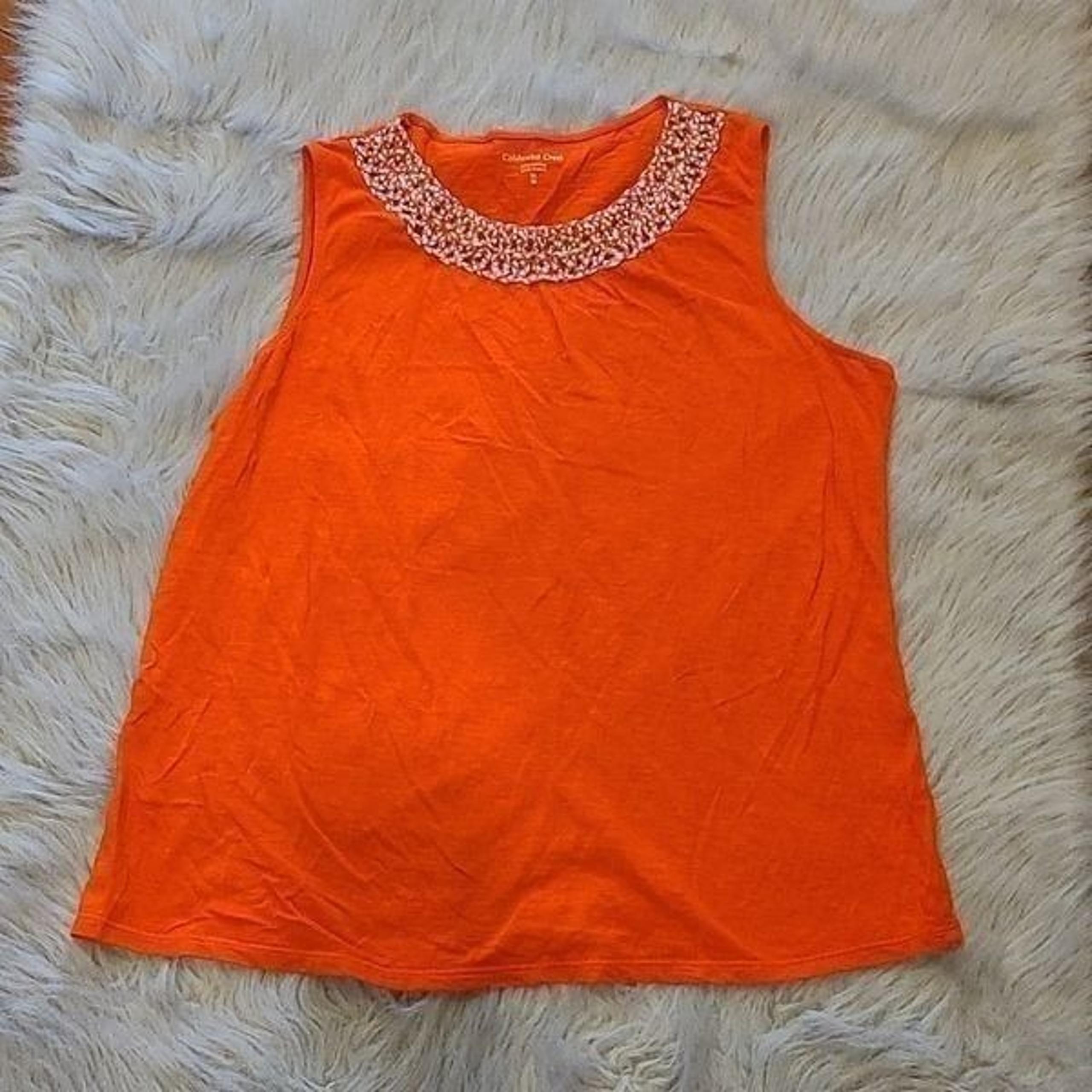 Coldwater creek womens orange tank top with detailed collar size 16